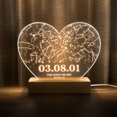 Personalized Night Sky Star Map by Date – Custom Constellation Print & Night Light (HEART06)