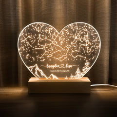 Personalized Night Sky Star Map by Date – Custom Constellation Print & Night Light (HEART04)