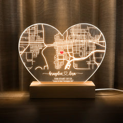 Custom Location Map Acrylic Night Light (HEART02)
