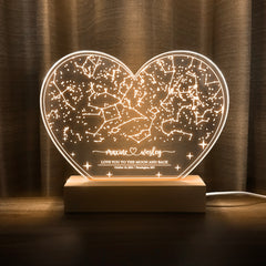 Personalized Night Sky Star Map by Date – Custom Constellation Print & Night Light (HEART03)