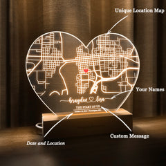 Custom Location Map Acrylic Night Light (HEART02)