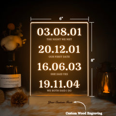 Personalized Milestone Dates LED Acrylic Night Light (NNV04)
