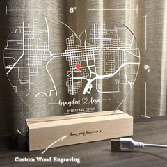 Custom Location Map Acrylic Night Light (HEART02)