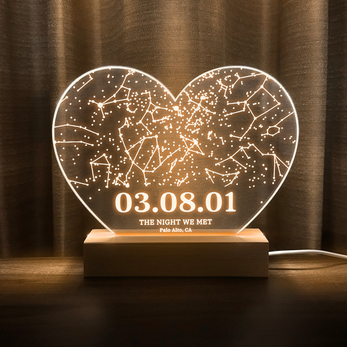 Personalized Night Sky Star Map by Date – Custom Constellation Print & Night Light (HEART06)