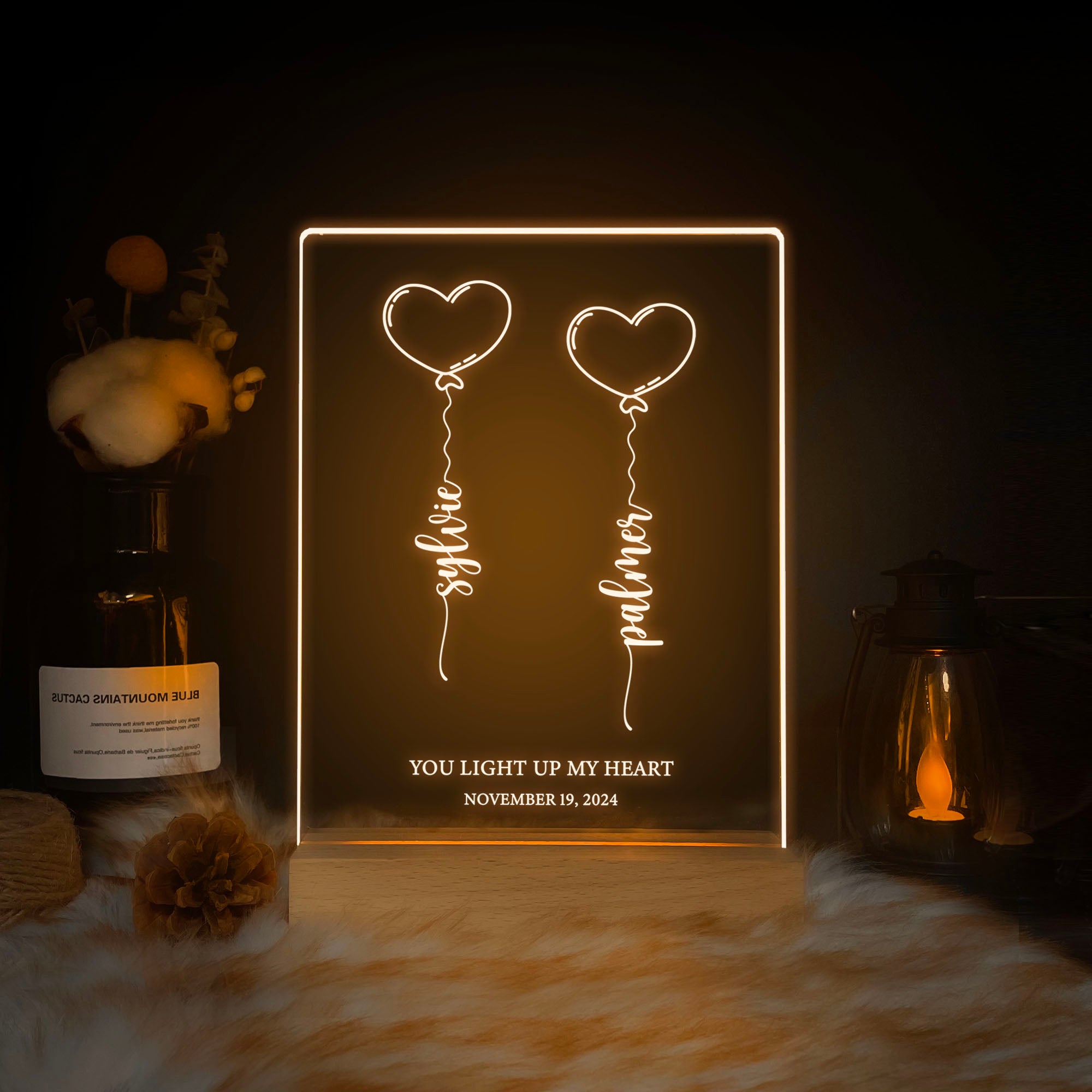 Personalized Heart Balloon LED Acrylic Night Light (NNV08)