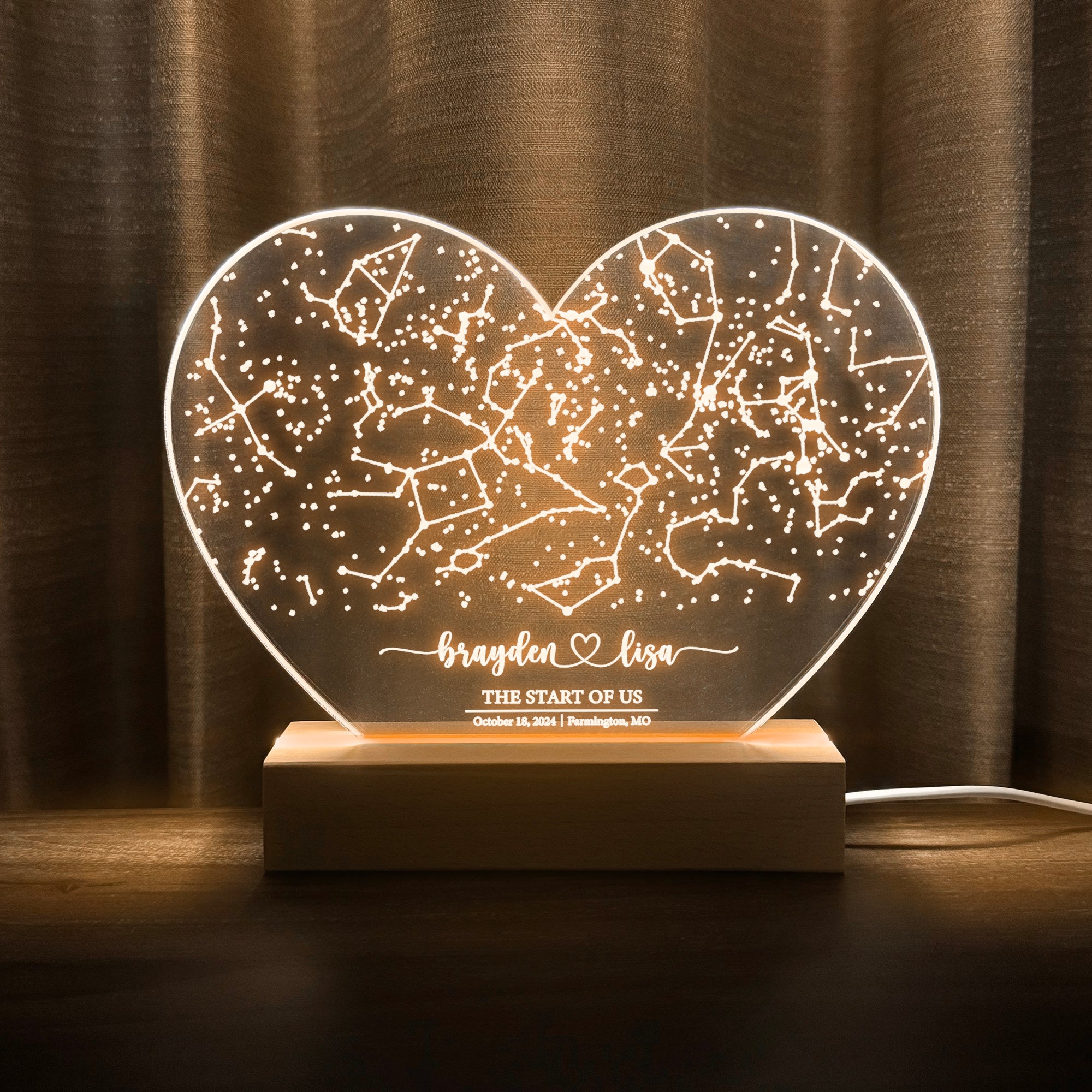 Personalized Night Sky Star Map by Date – Custom Constellation Print & Night Light (HEART01)
