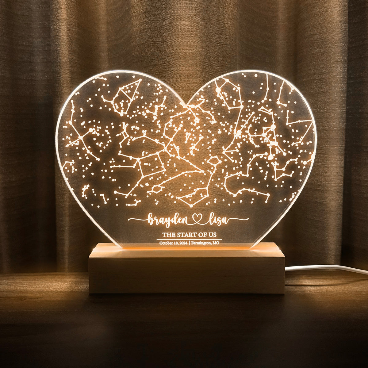 Personalized Night Sky Star Map by Date – Custom Constellation Print & Night Light (HEART01)