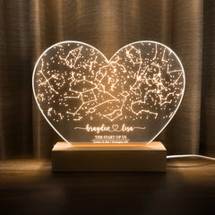 Personalized Night Sky Star Map by Date – Custom Constellation Print & Night Light (HEART01)