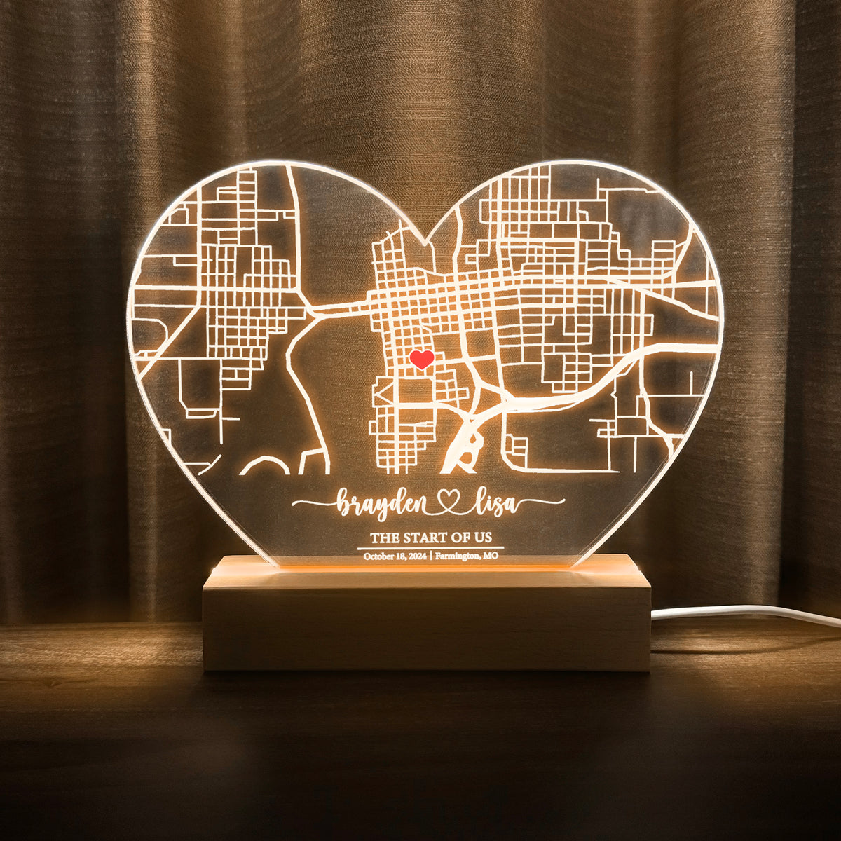 Custom Location Map Acrylic Night Light (HEART02)