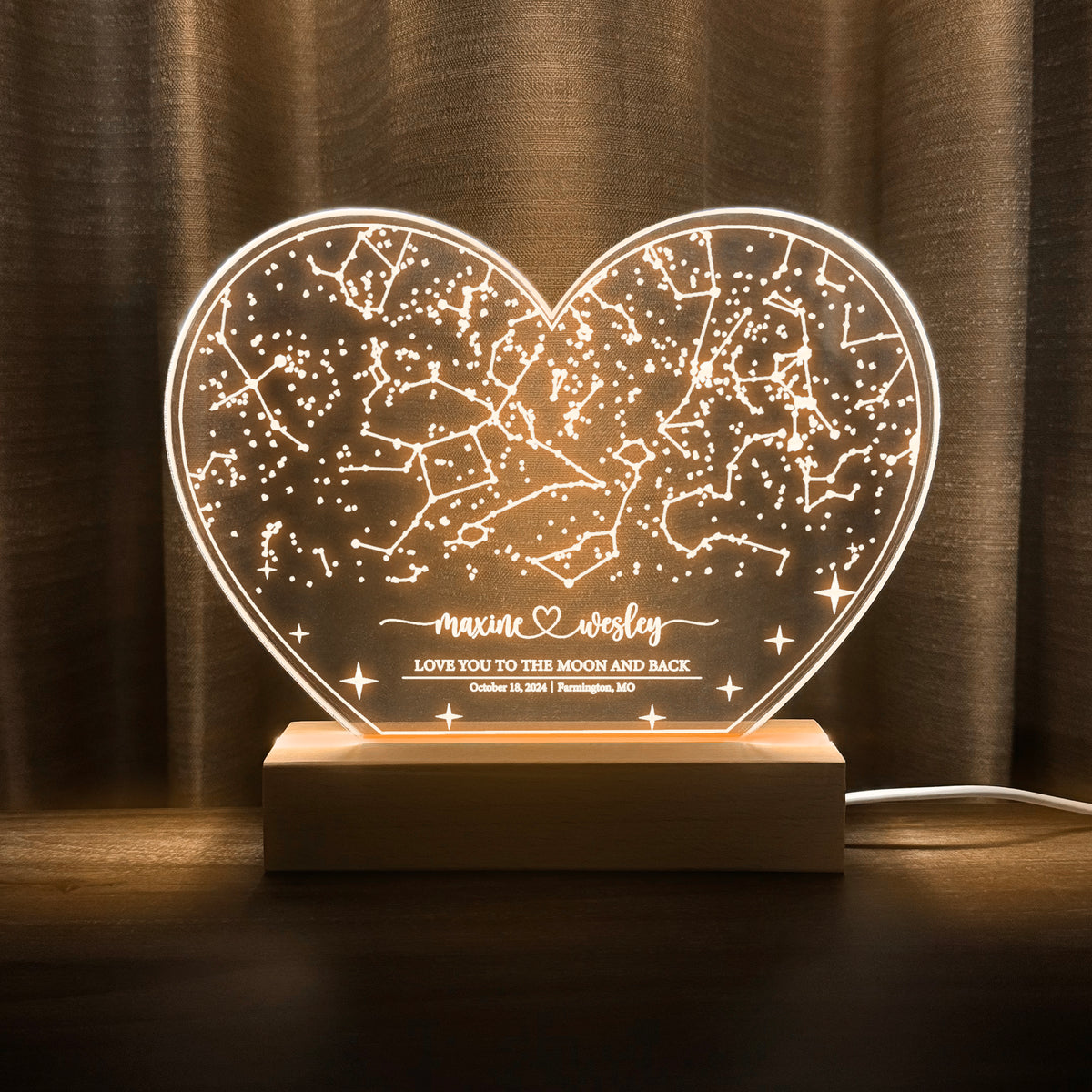 Personalized Night Sky Star Map by Date – Custom Constellation Print & Night Light (HEART03)