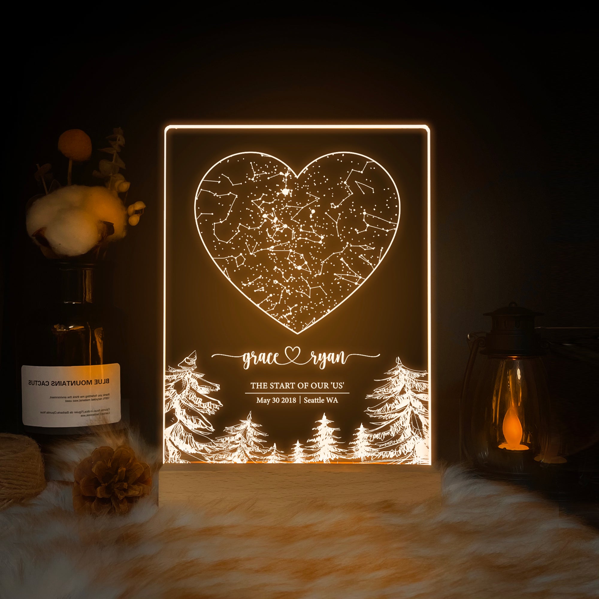Personalized Night Sky Star Map by Date – Custom Constellation Print & Night Light (STAR01R)