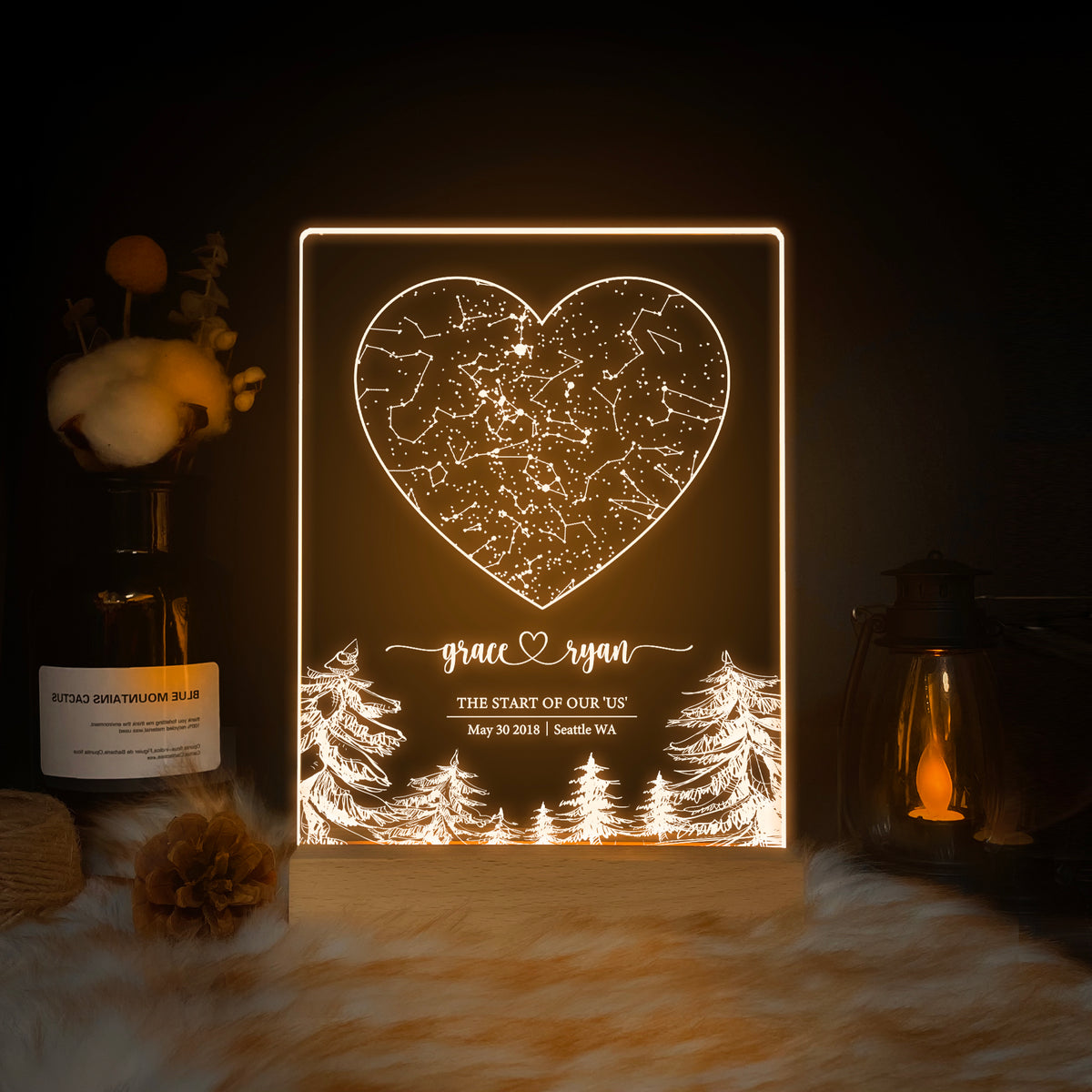 Personalized Night Sky Star Map by Date – Custom Constellation Print & Night Light (STAR01R)
