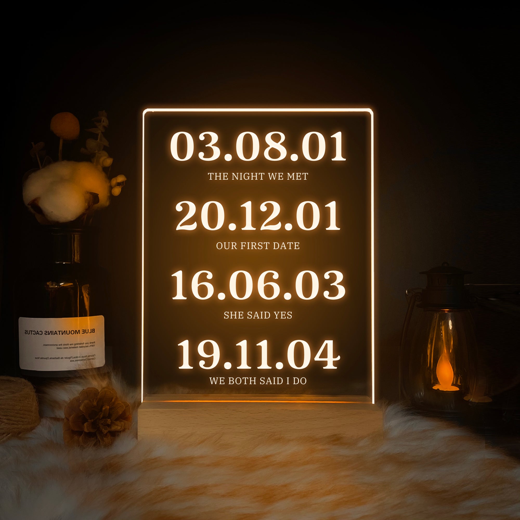 Personalized Milestone Dates LED Acrylic Night Light (NNV04)