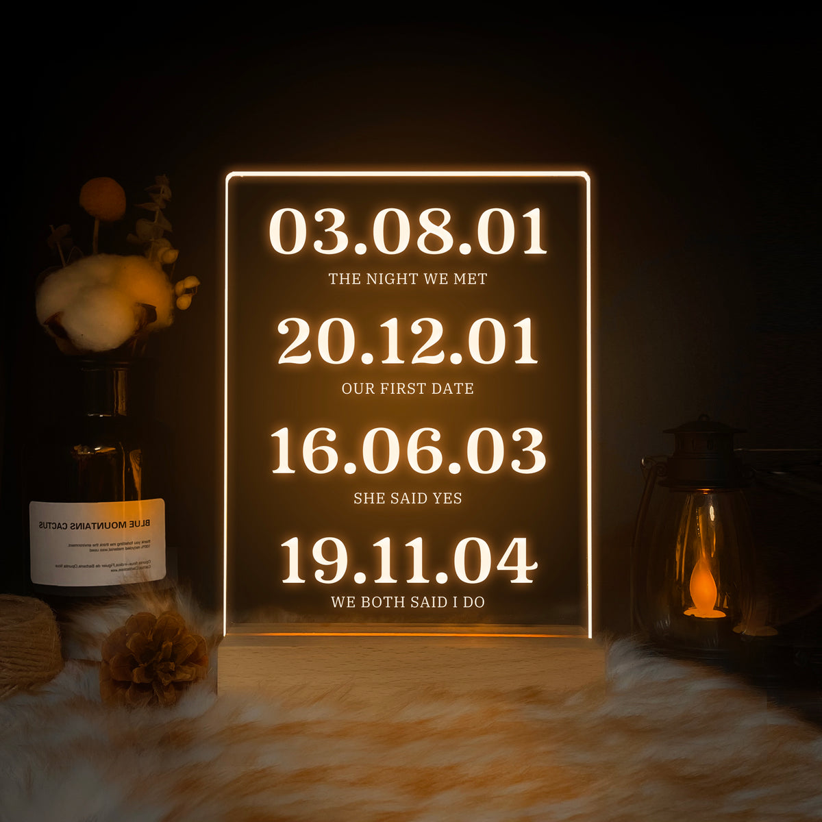 Personalized Milestone Dates LED Acrylic Night Light (NNV04)