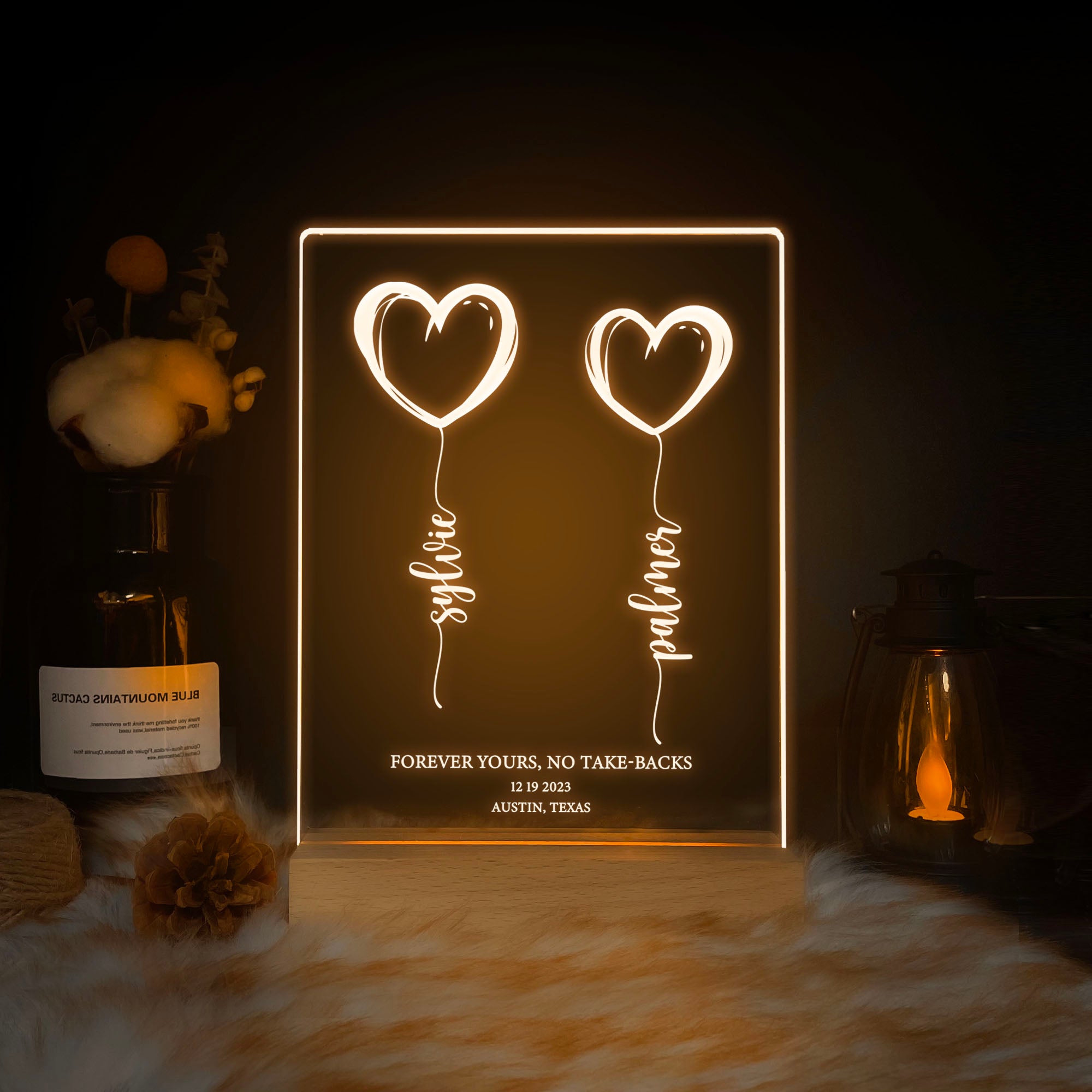 Personalized Heart Balloon LED Acrylic Night Light (NNV09)