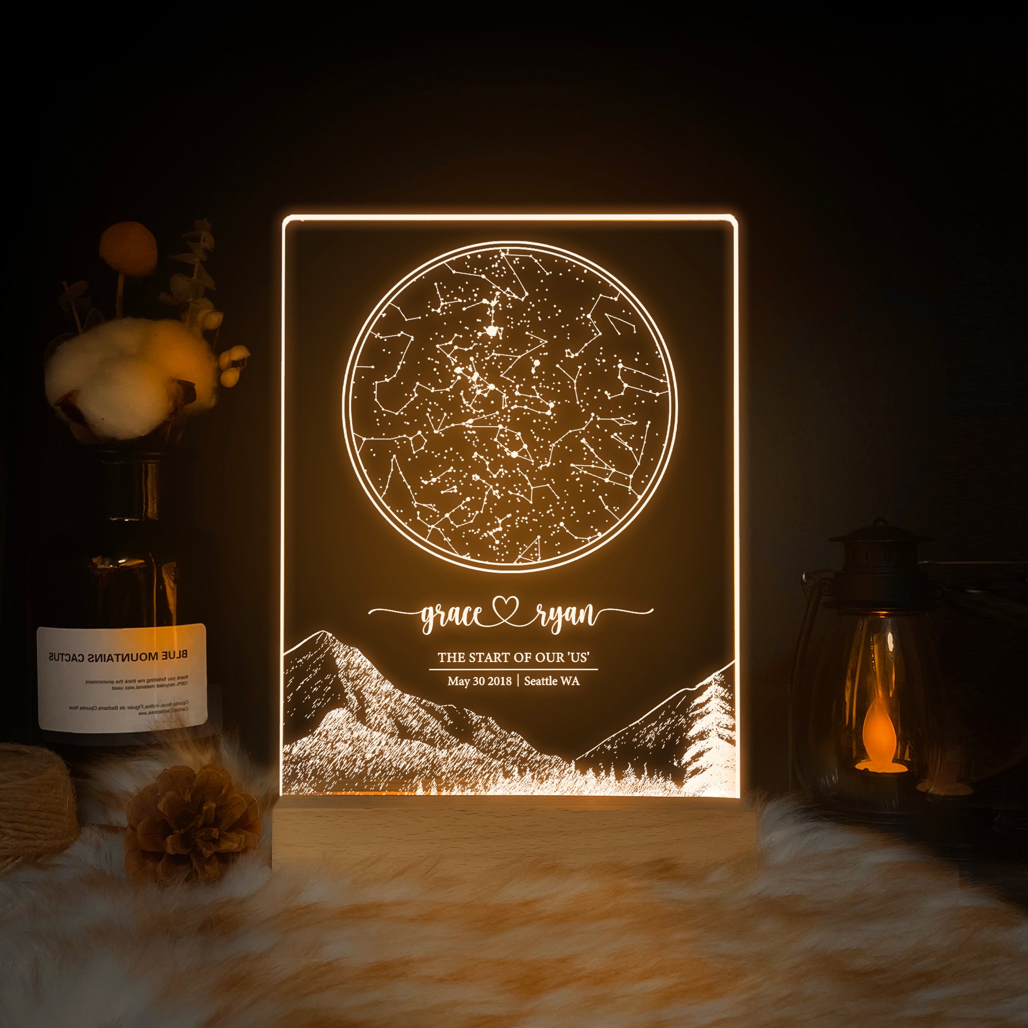 Personalized Night Sky Star Map by Date – Custom Constellation Print & Night Light (STAR01T)