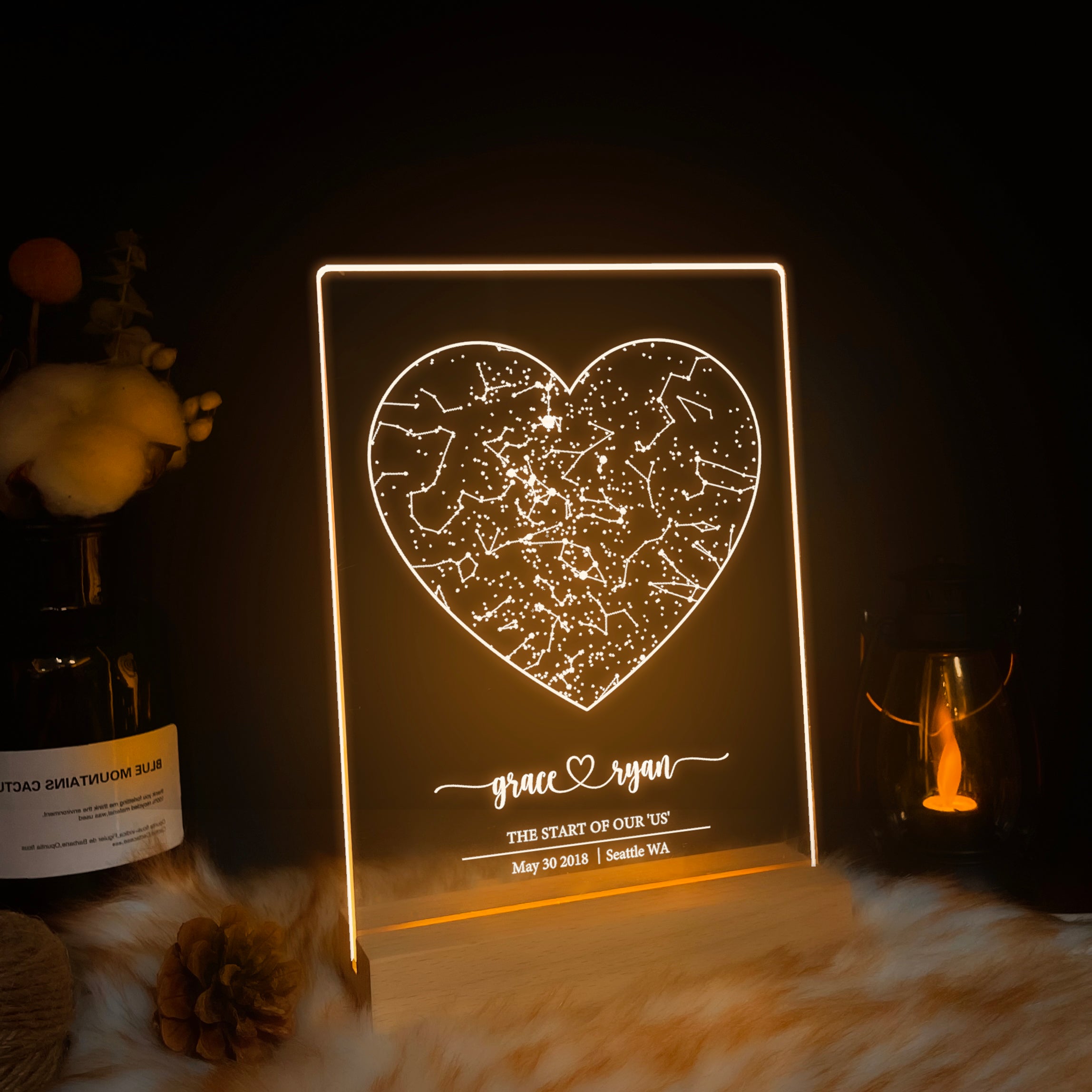 Personalized Night Sky Star Map by Date – Custom Constellation Print & Night Light (STAR01F)