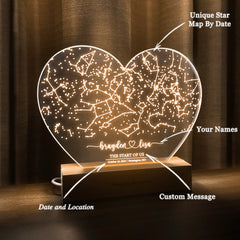 Personalized Night Sky Star Map by Date – Custom Constellation Print & Night Light (HEART01)