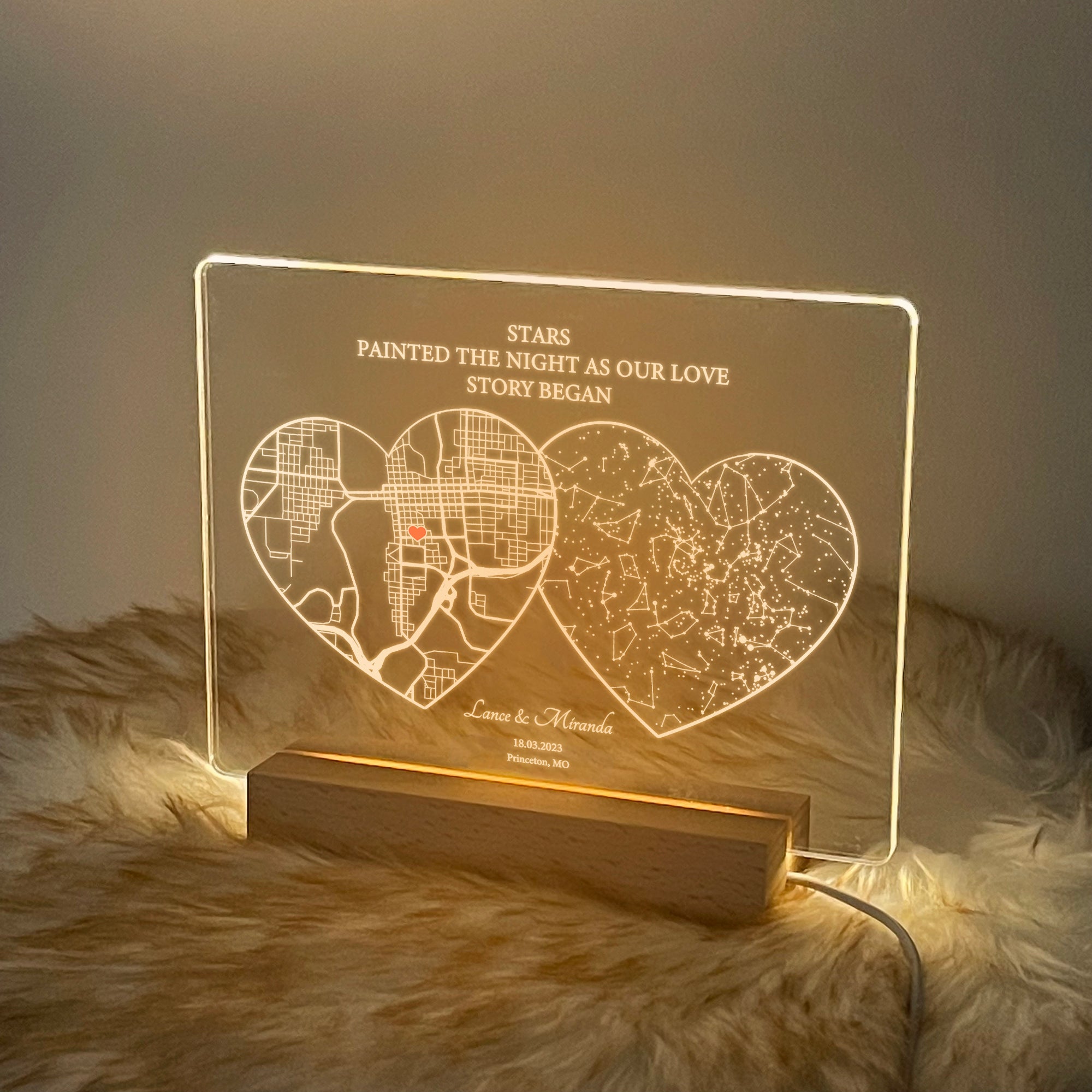 Personalized Custom Map and Star Map Acrylic Night Light (STAR01I)