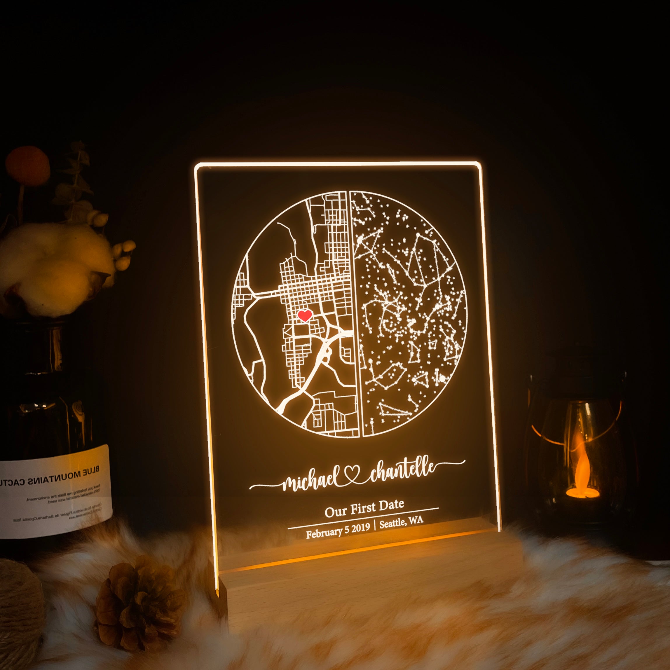 Custom Location Map and Star Map Night Light (MAP08)