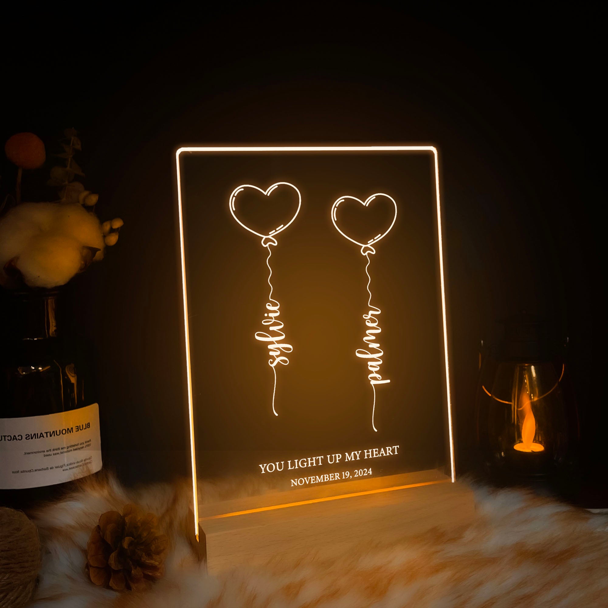 Personalized Heart Balloon LED Acrylic Night Light (NNV08)