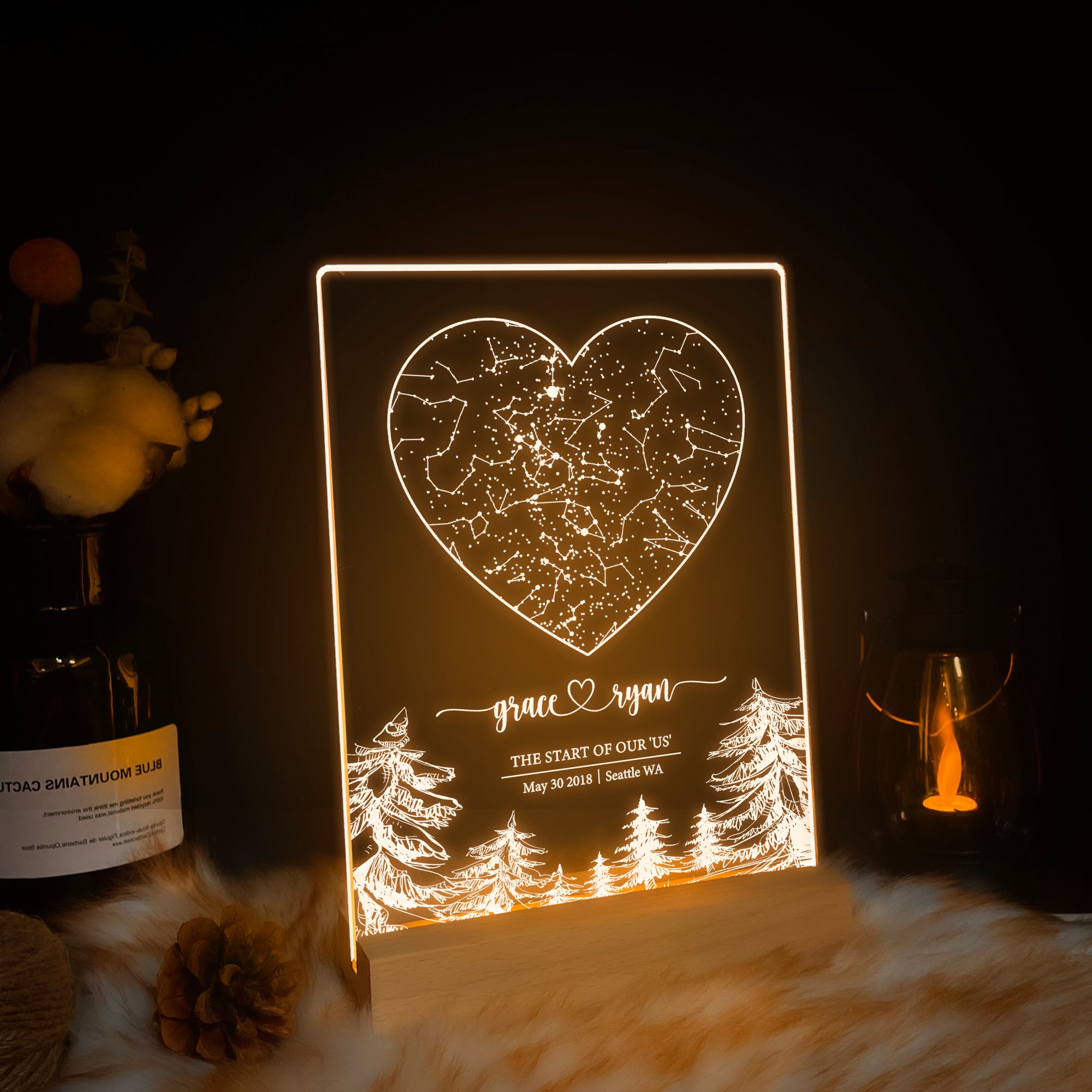 Personalized Night Sky Star Map by Date – Custom Constellation Print & Night Light (STAR01R)