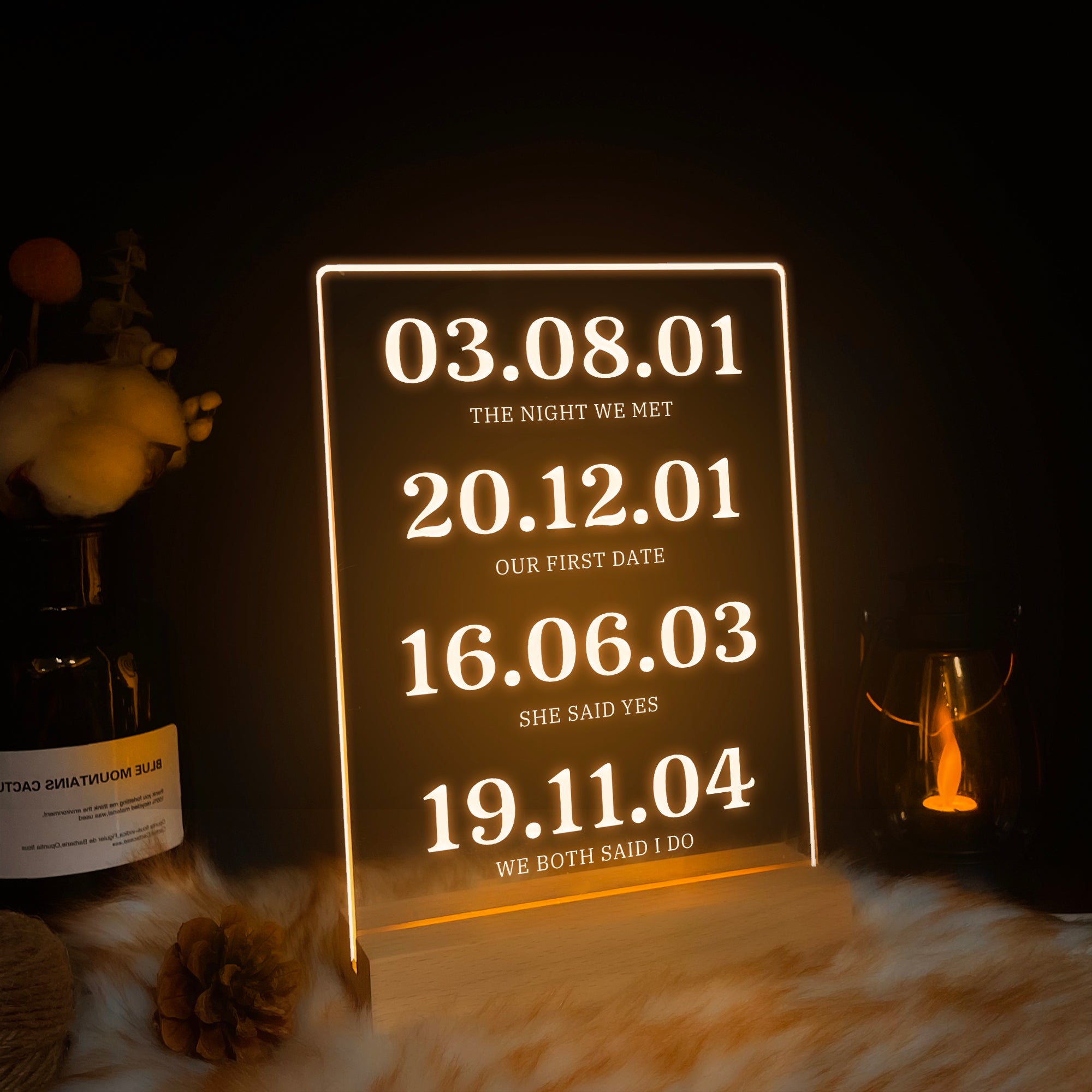 Personalized Milestone Dates LED Acrylic Night Light (NNV04)