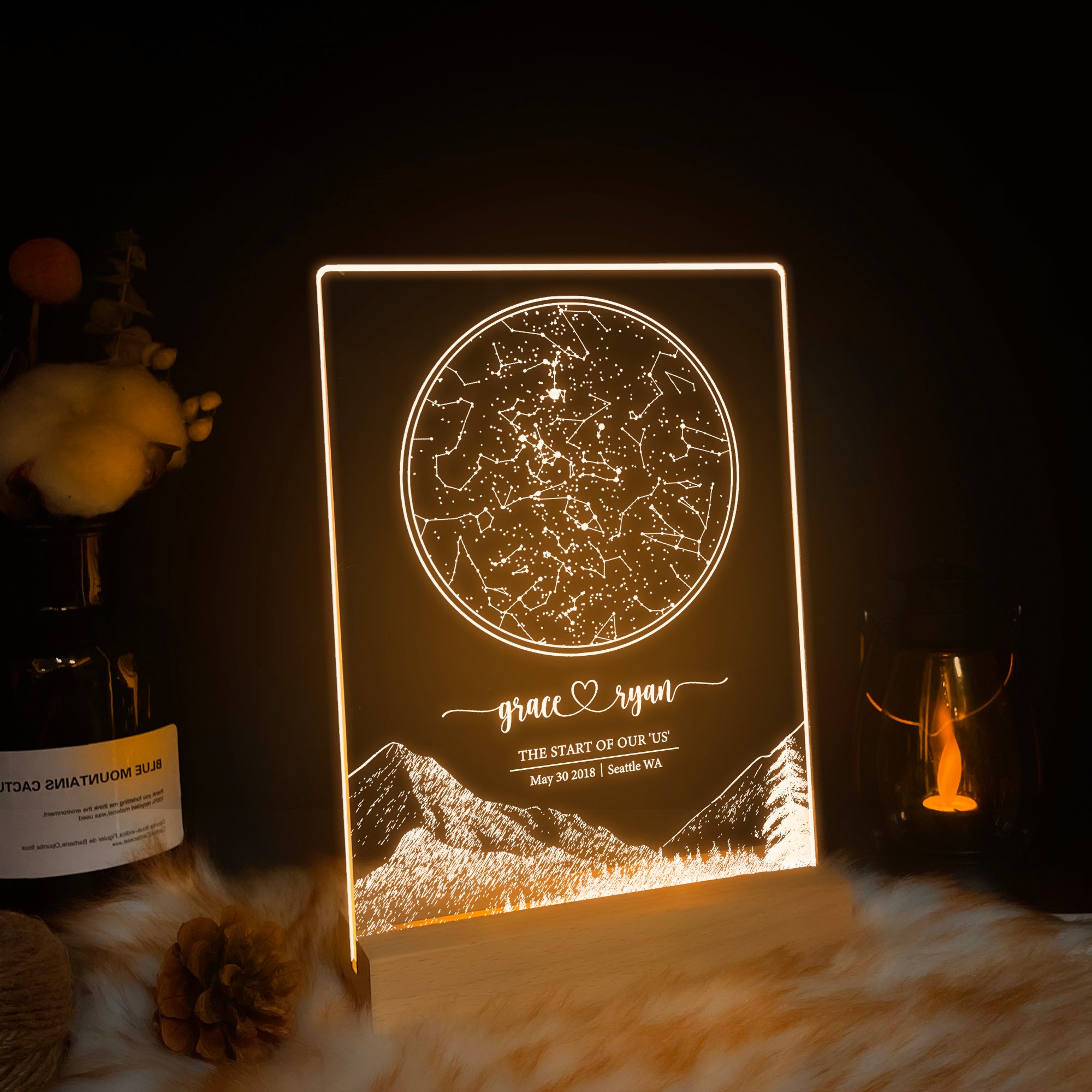 Personalized Night Sky Star Map by Date – Custom Constellation Print & Night Light (STAR01T)