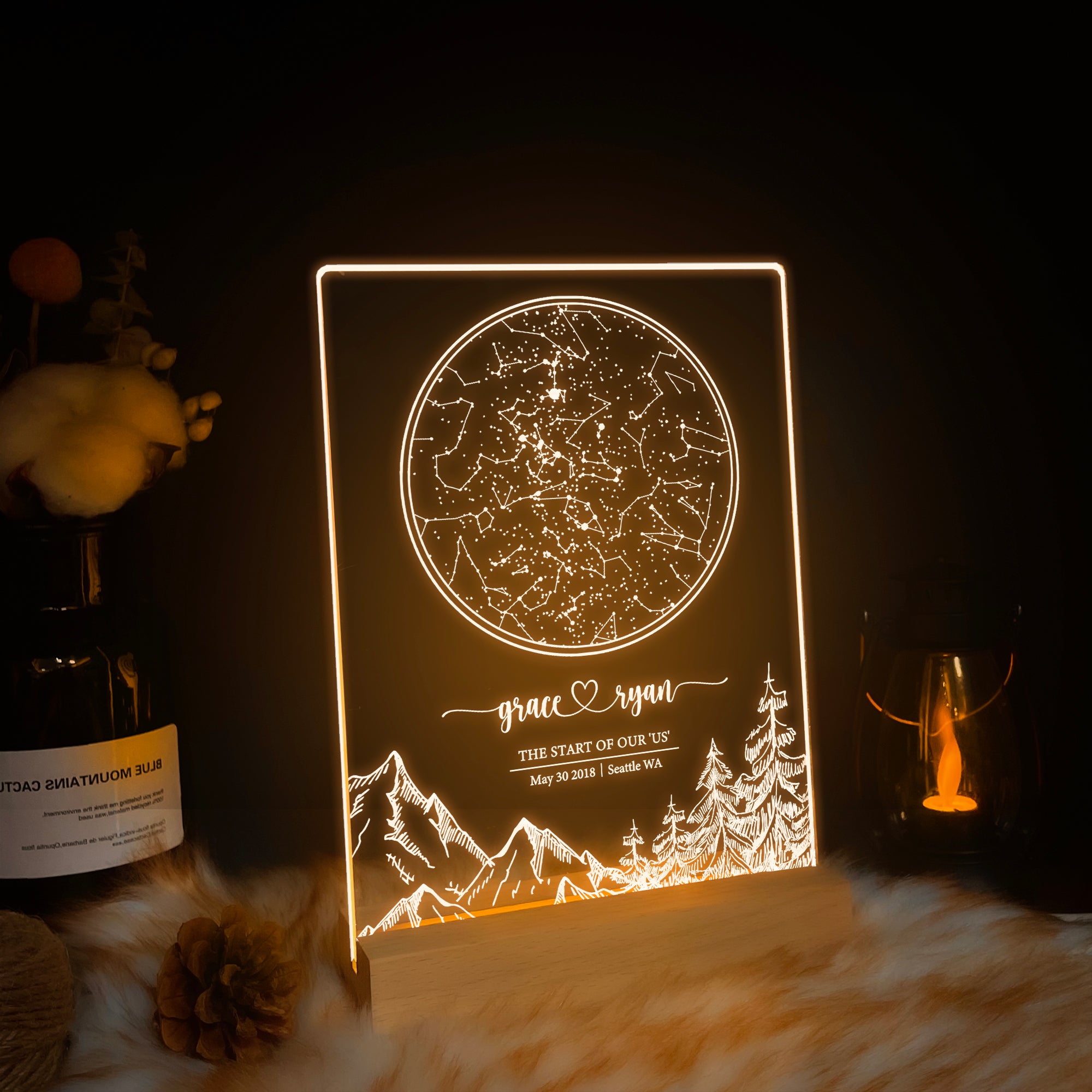 Personalized Night Sky Star Map by Date – Custom Constellation Print & Night Light (STAR01U)