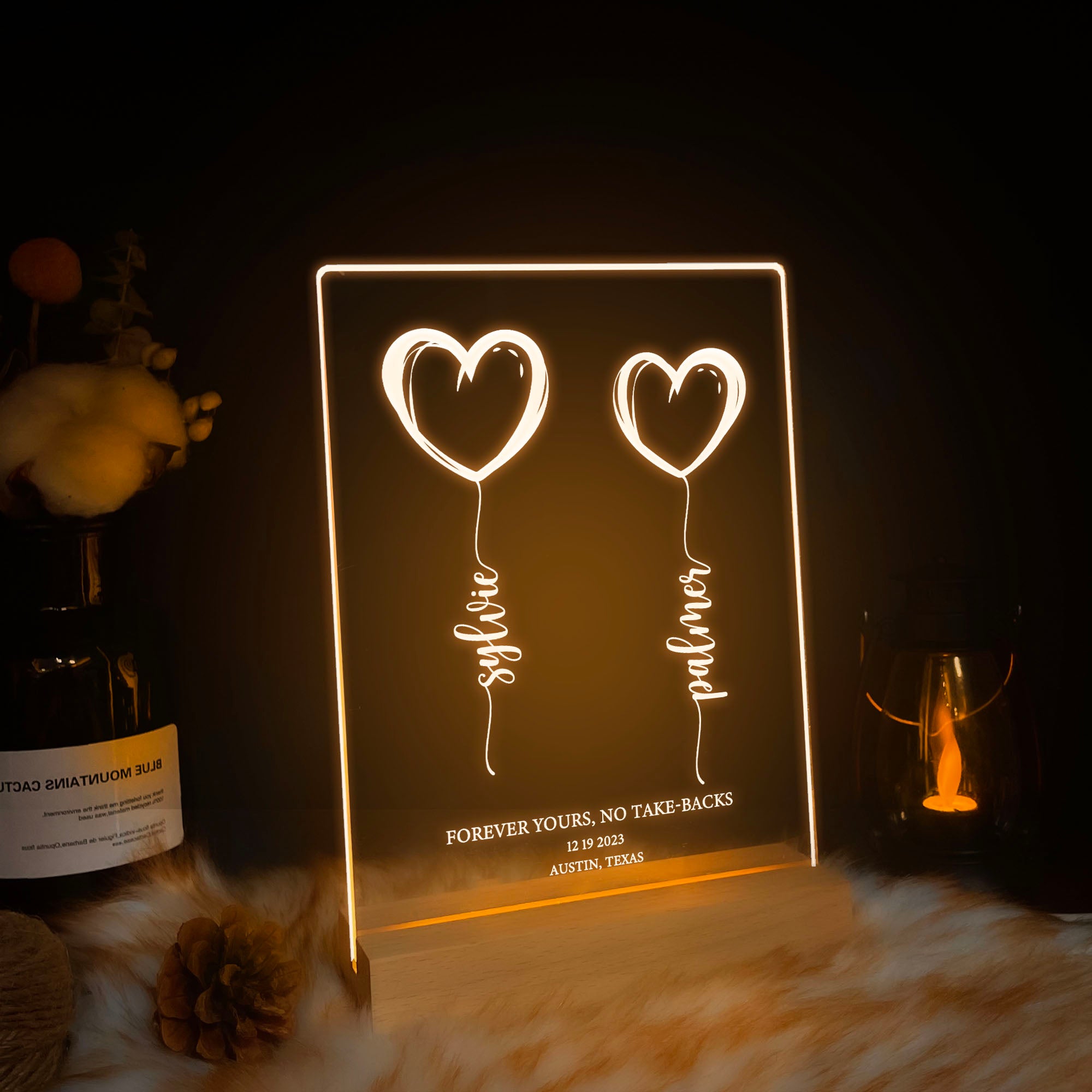 Personalized Heart Balloon LED Acrylic Night Light (NNV09)
