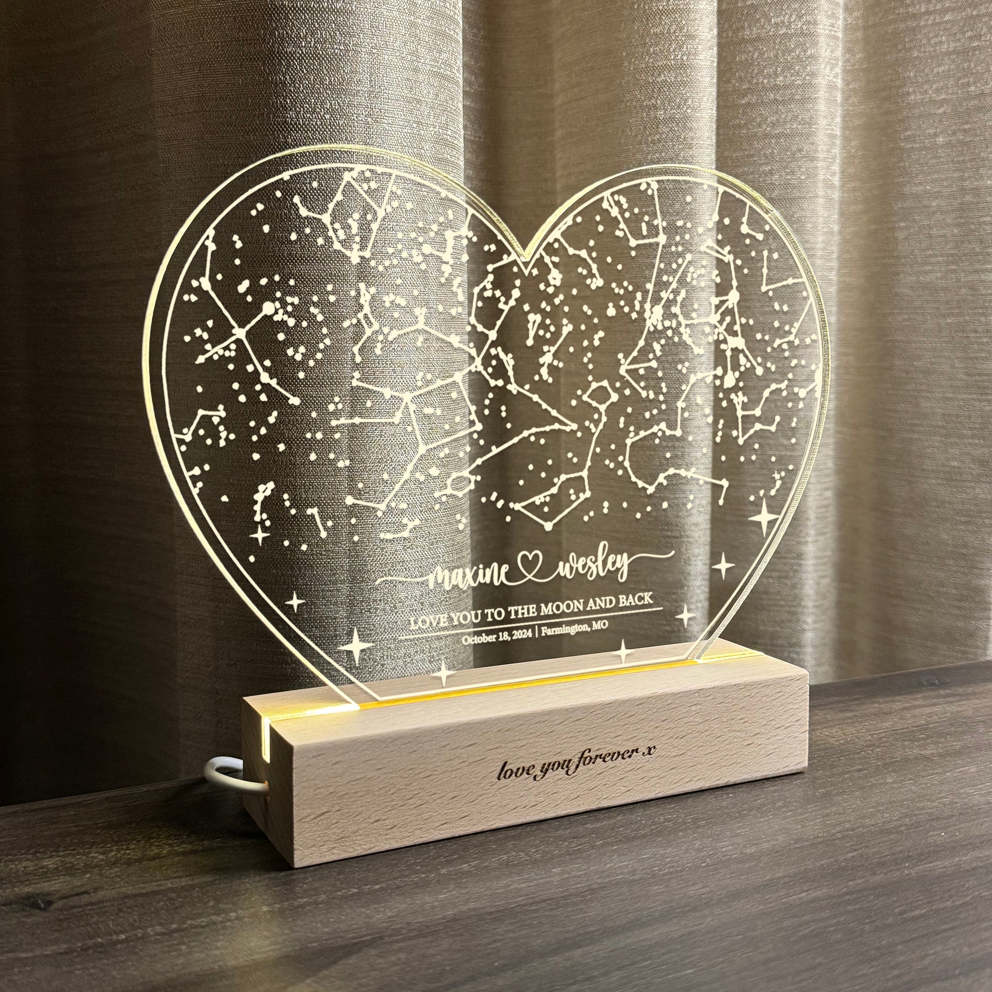 Personalized Night Sky Star Map by Date – Custom Constellation Print & Night Light (HEART03)
