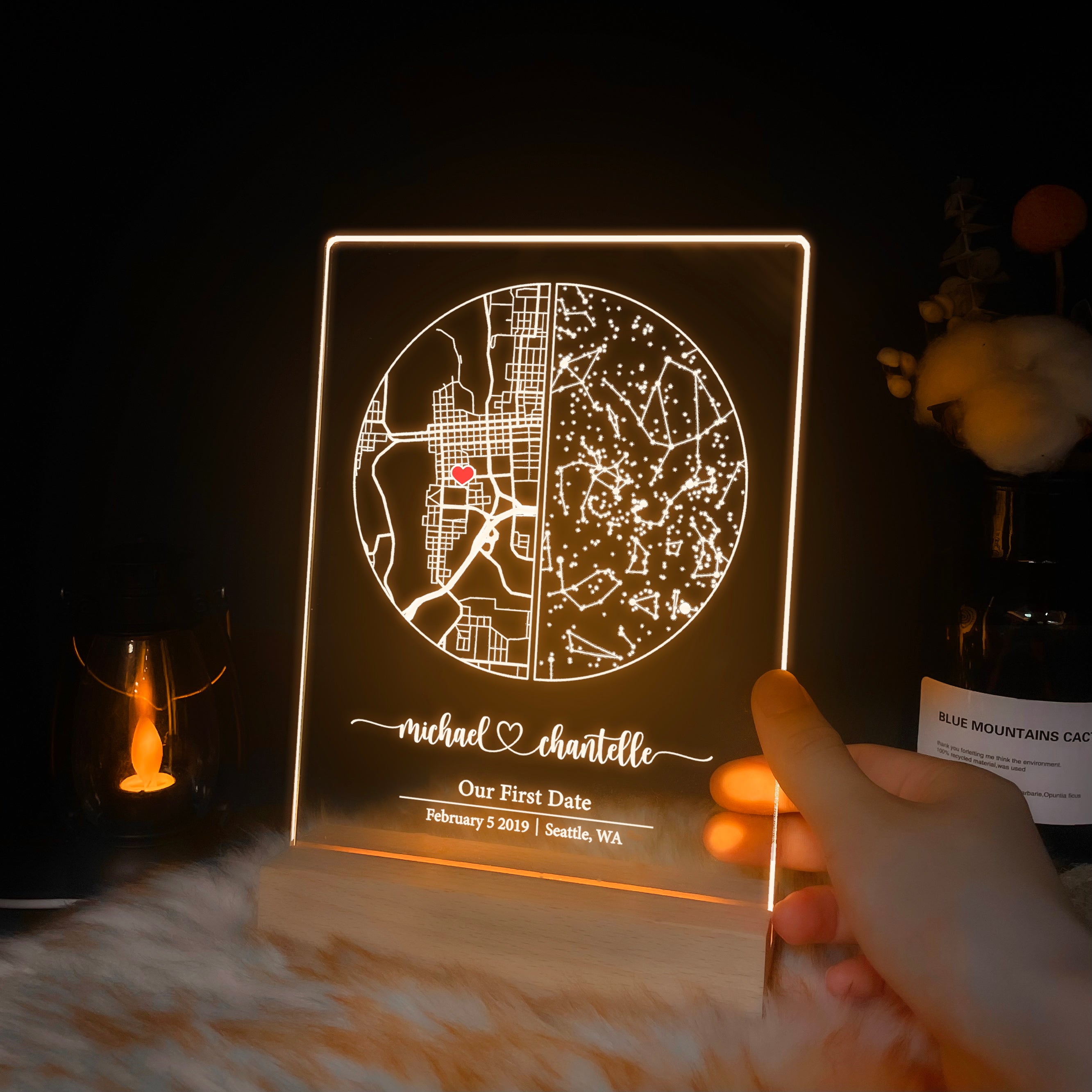 Custom Location Map and Star Map Night Light (MAP08)