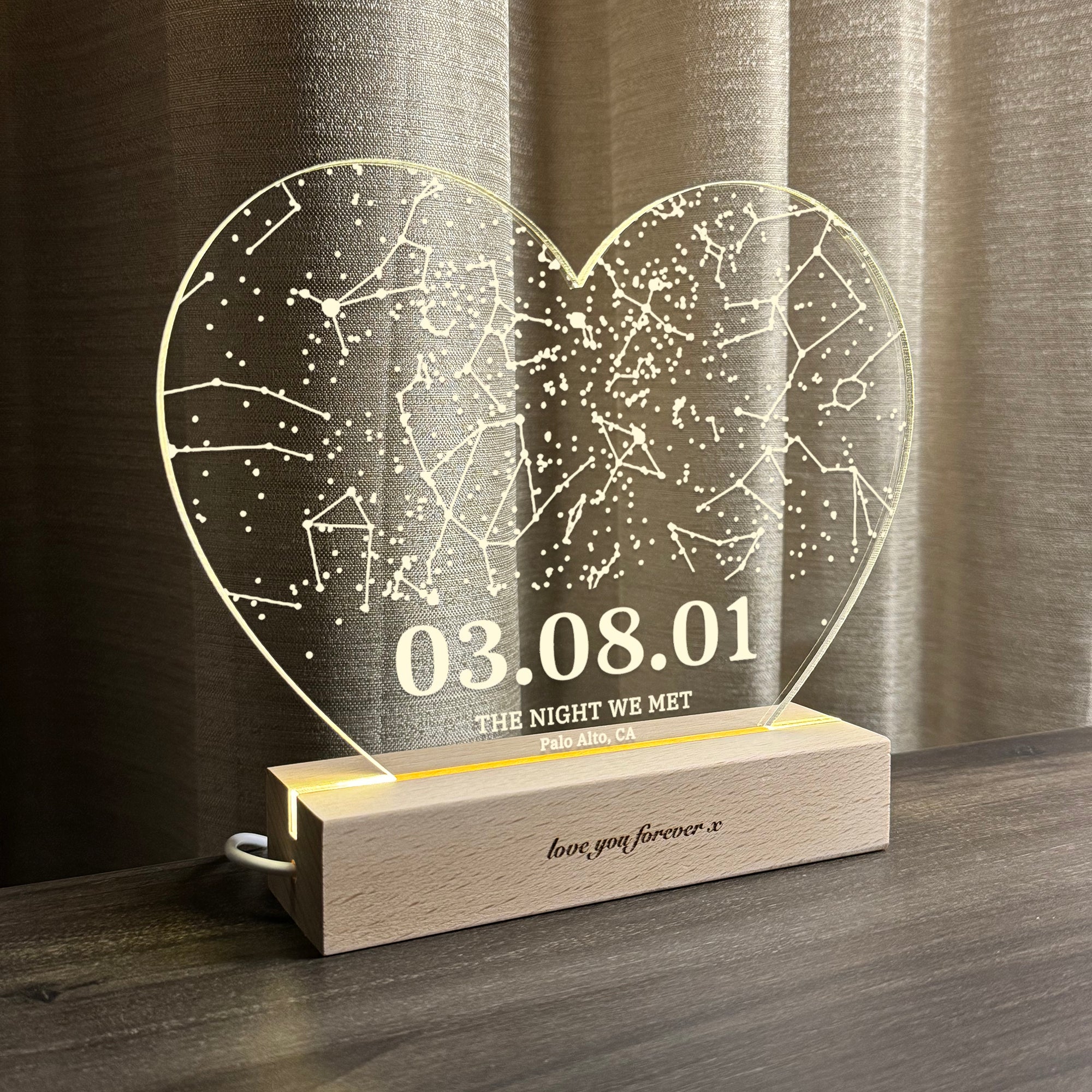 Personalized Night Sky Star Map by Date – Custom Constellation Print & Night Light (HEART06)