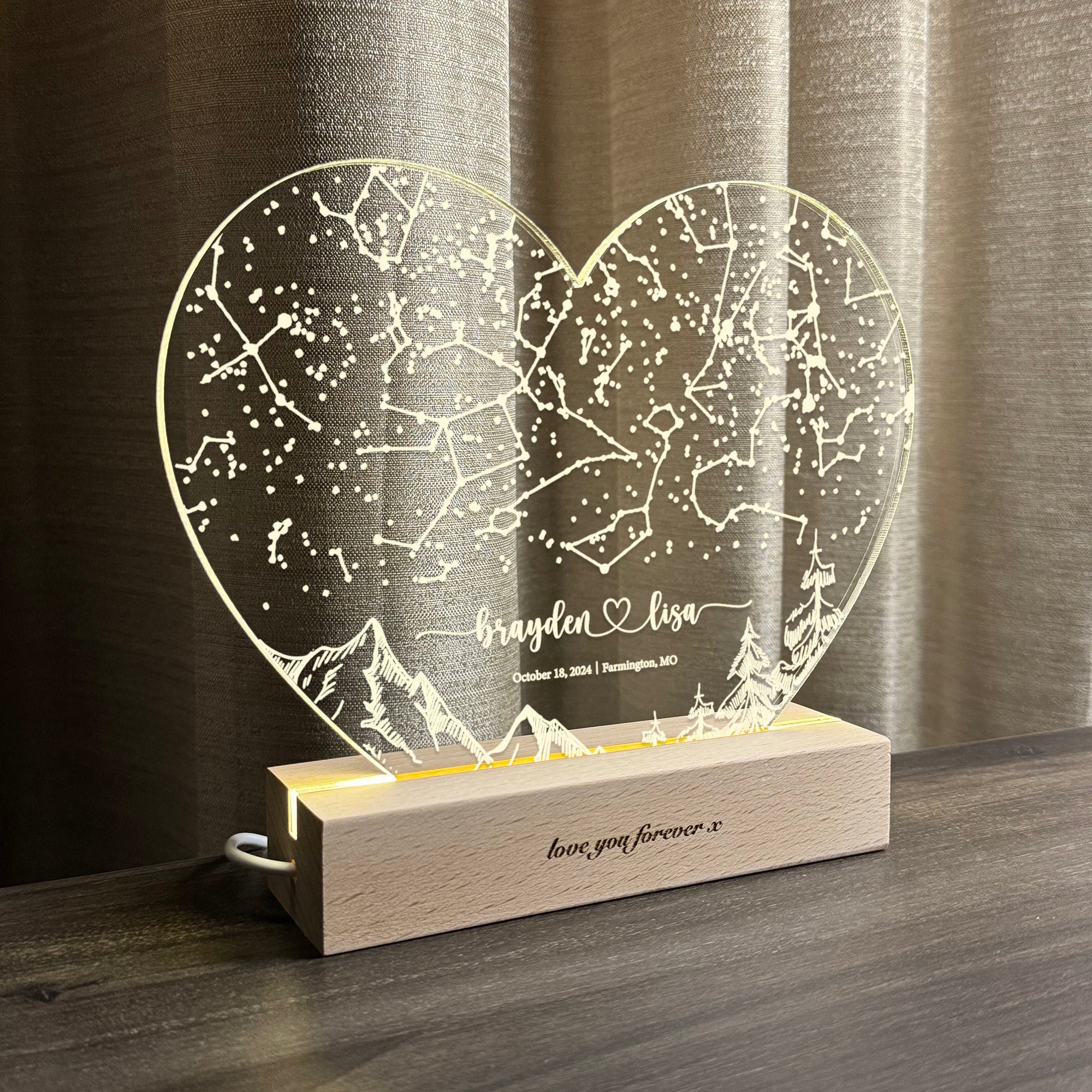 Personalized Night Sky Star Map by Date – Custom Constellation Print & Night Light (HEART04)