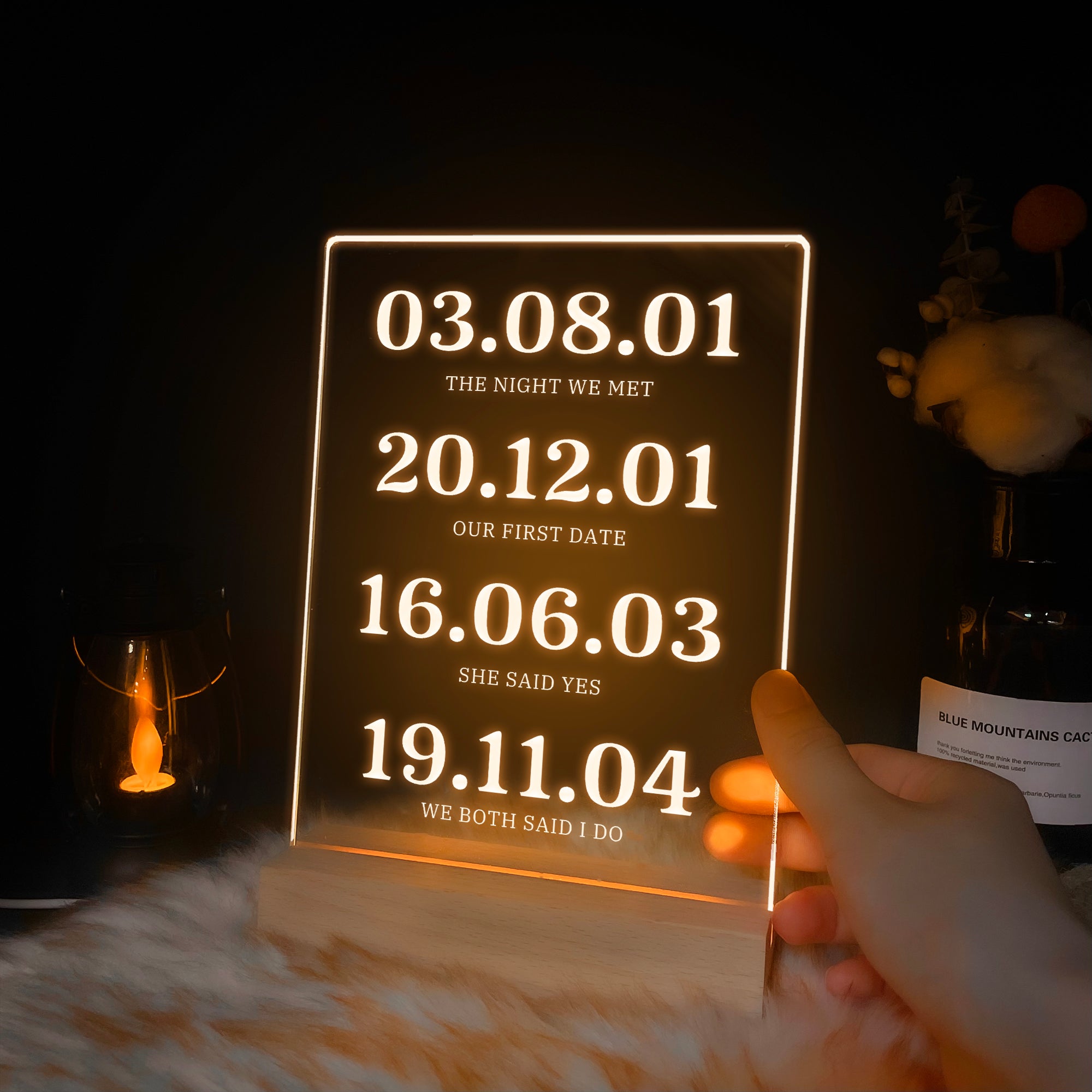 Personalized Milestone Dates LED Acrylic Night Light (NNV04)