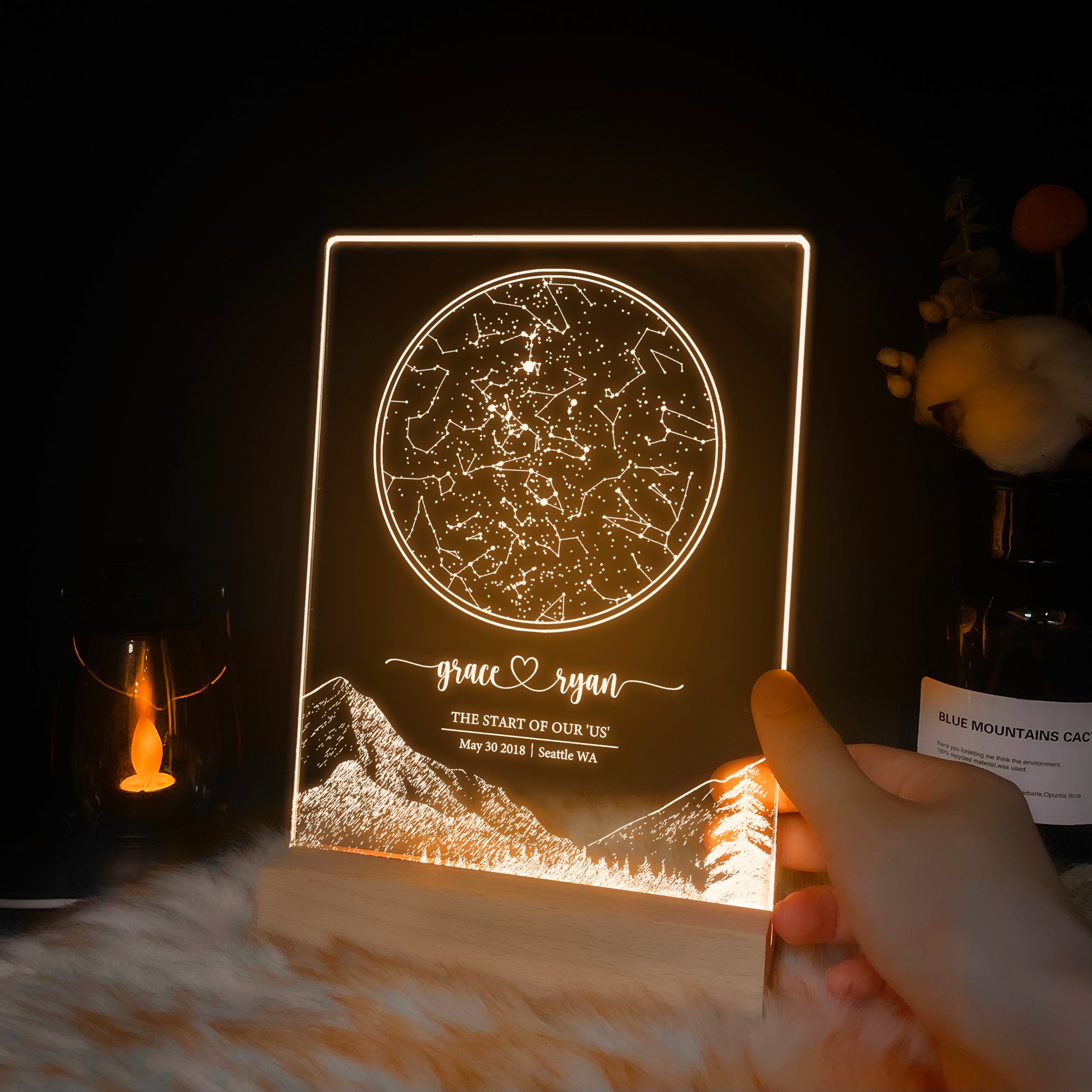 Personalized Night Sky Star Map by Date – Custom Constellation Print & Night Light (STAR01T)