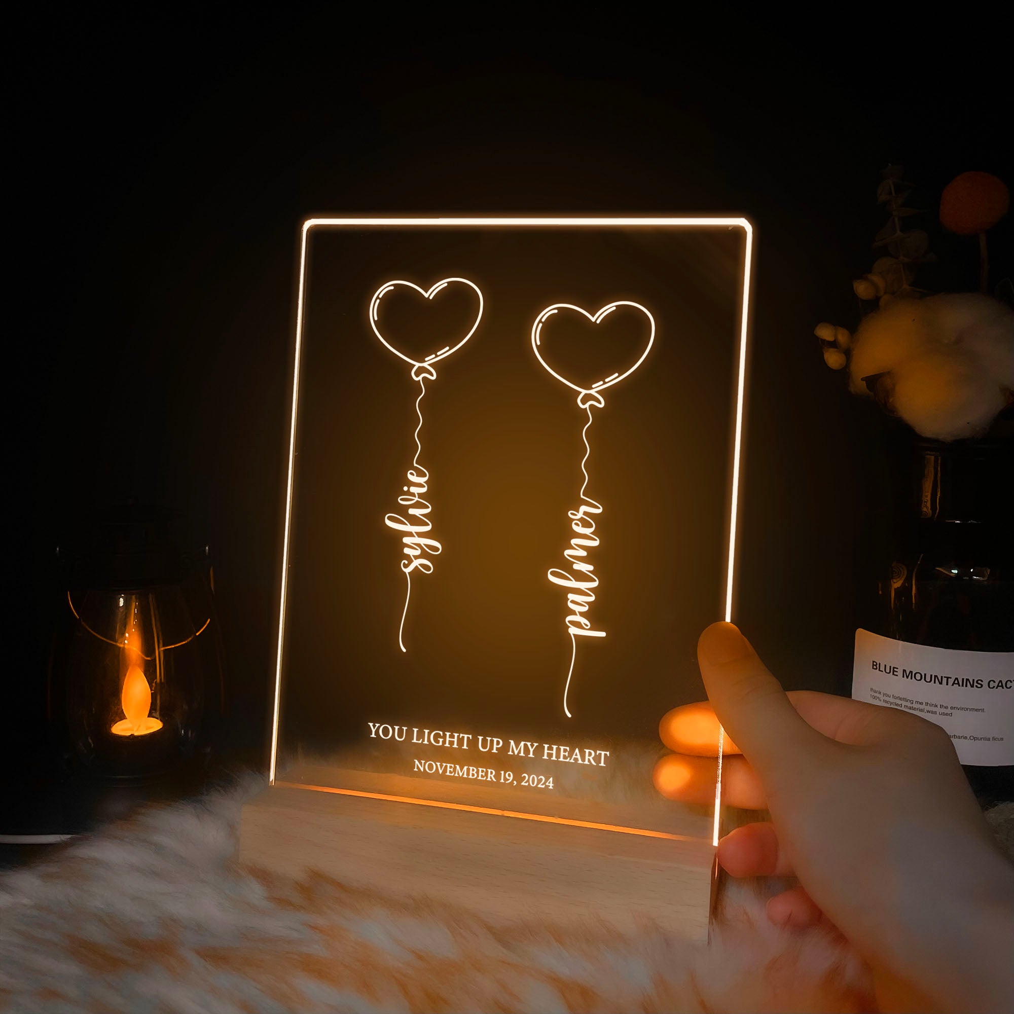 Personalized Heart Balloon LED Acrylic Night Light (NNV08)