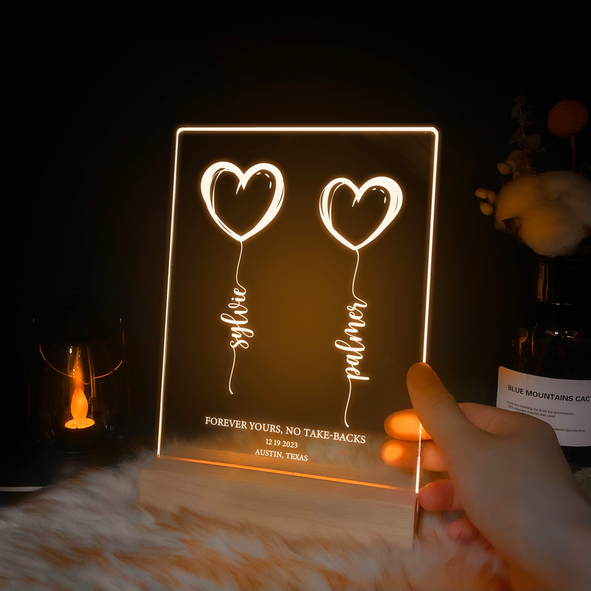 Personalized Heart Balloon LED Acrylic Night Light (NNV09)