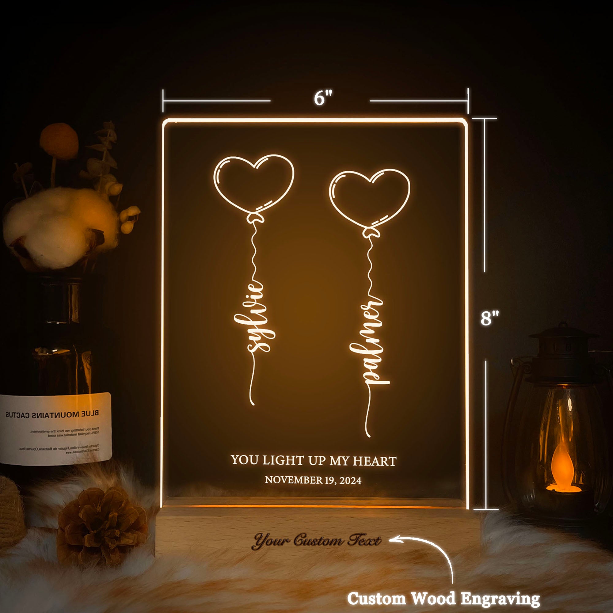 Personalized Heart Balloon LED Acrylic Night Light (NNV08)