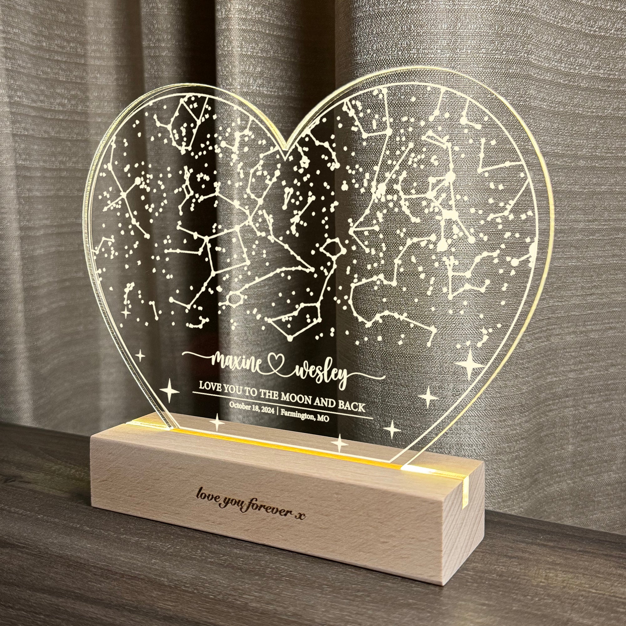 Personalized Night Sky Star Map by Date – Custom Constellation Print & Night Light (HEART03)