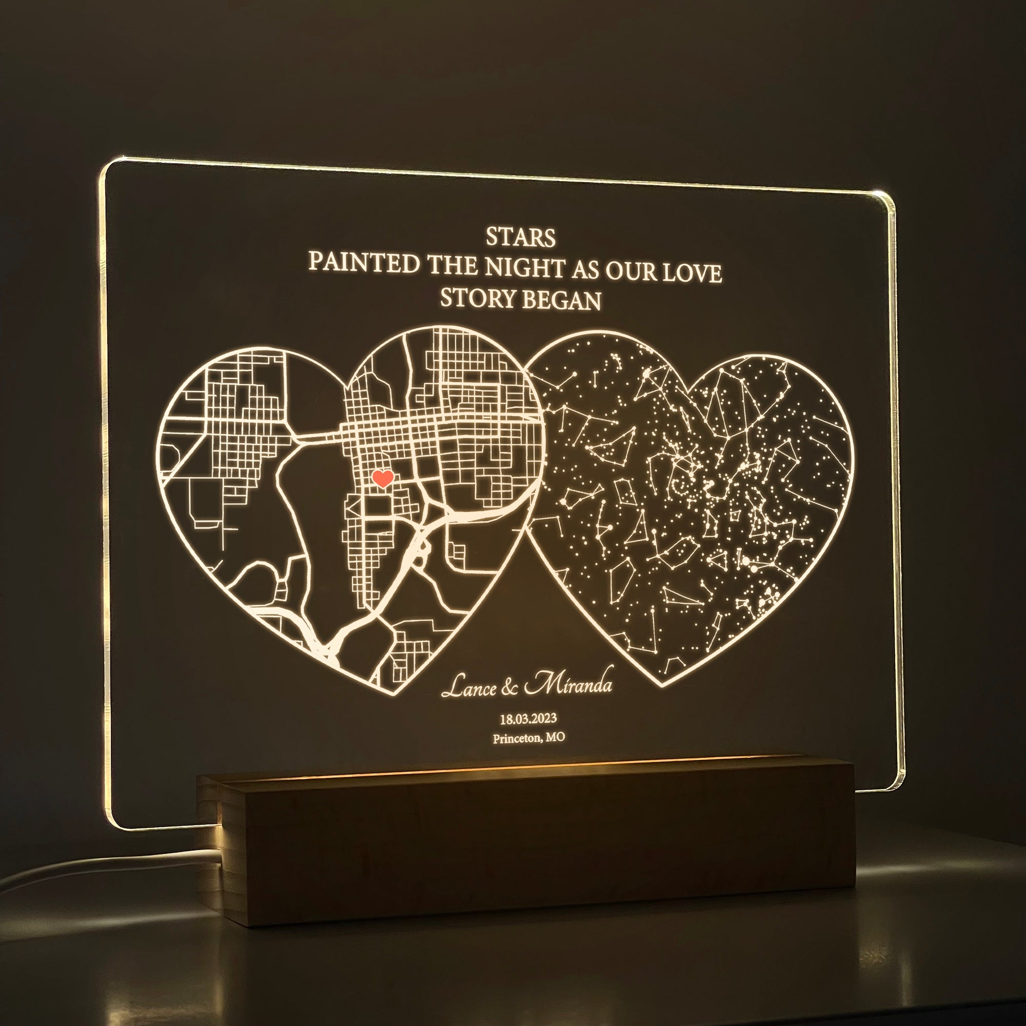 Personalized Custom Map and Star Map Acrylic Night Light (STAR01I)