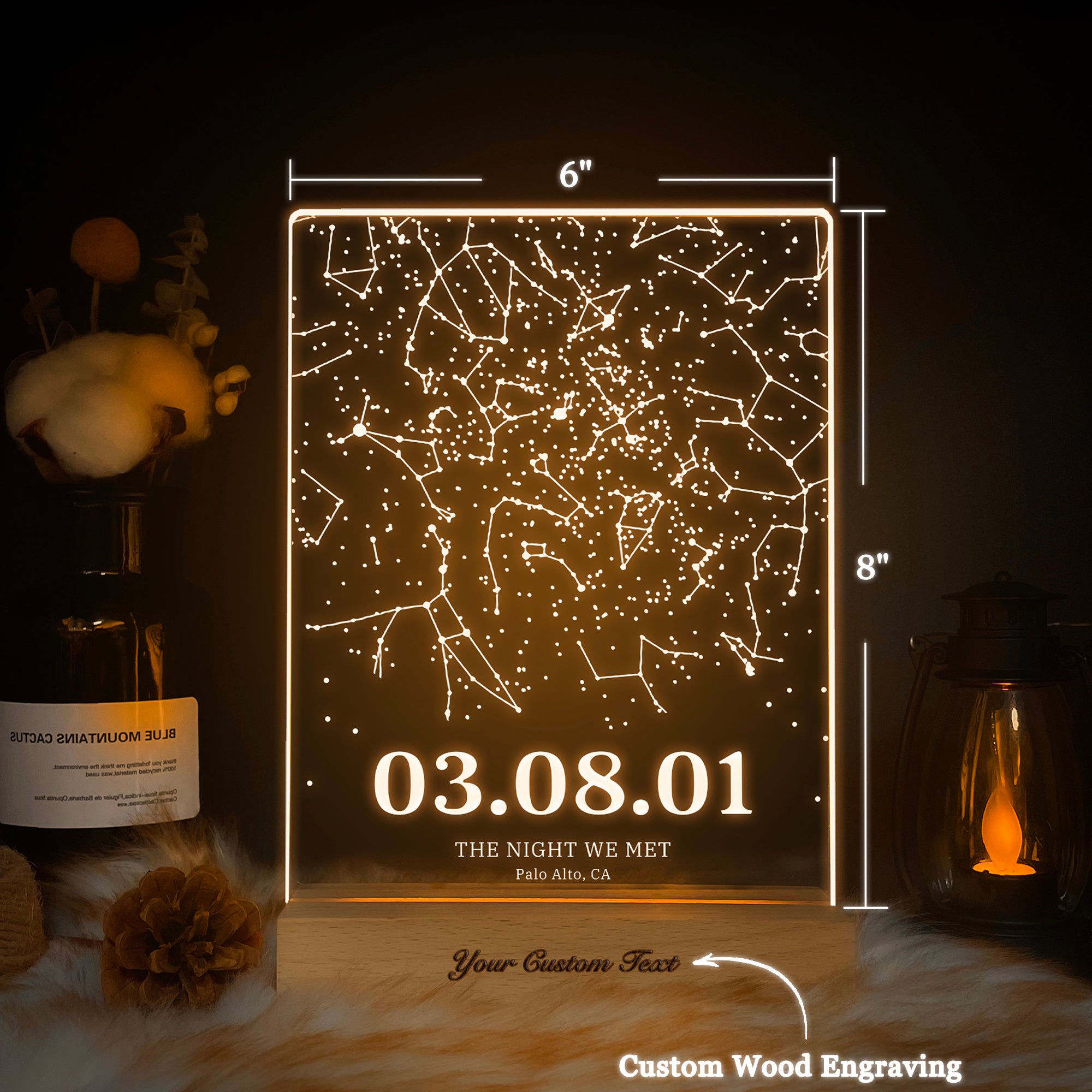 Personalized Night Sky Star Map by Date – Custom Constellation Print & Night Light (STAR01Y)