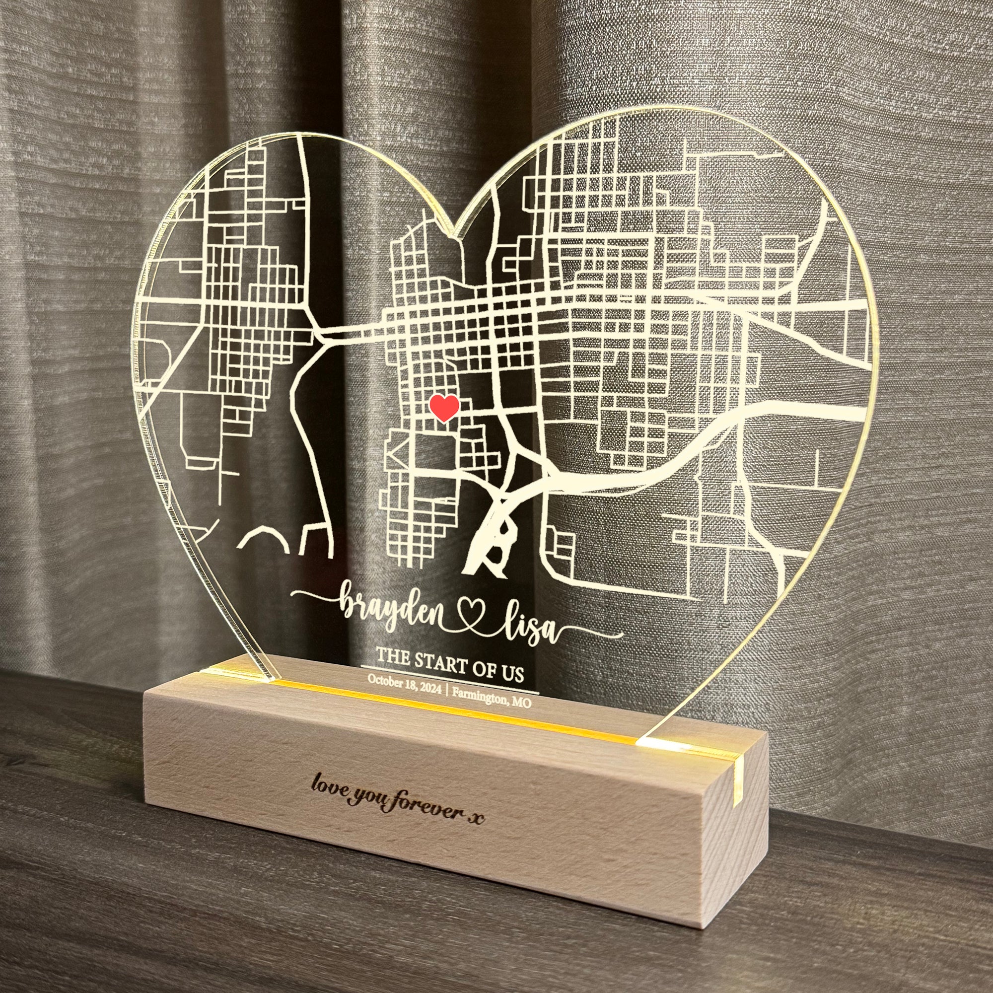 Custom Location Map Acrylic Night Light (HEART02)