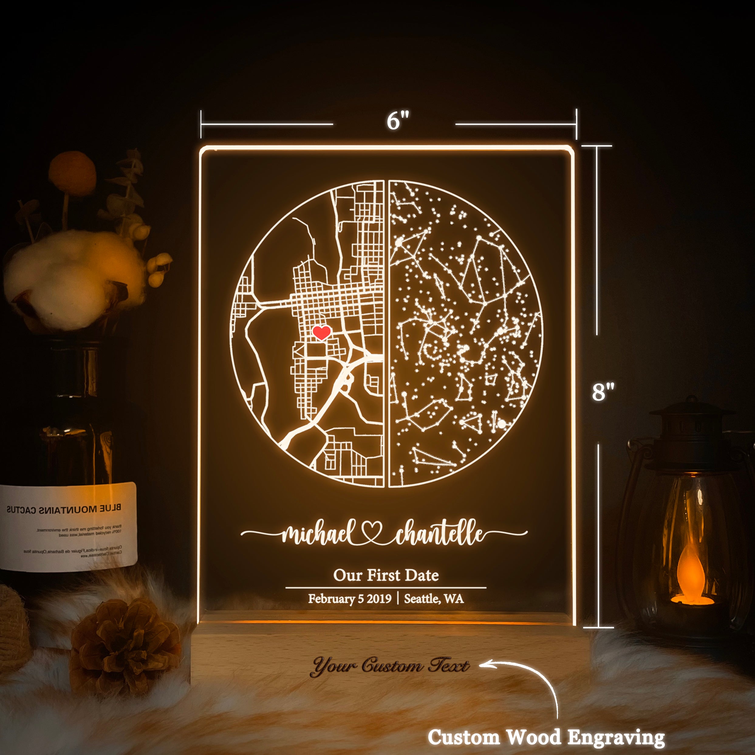 Custom Location Map and Star Map Night Light (MAP08)