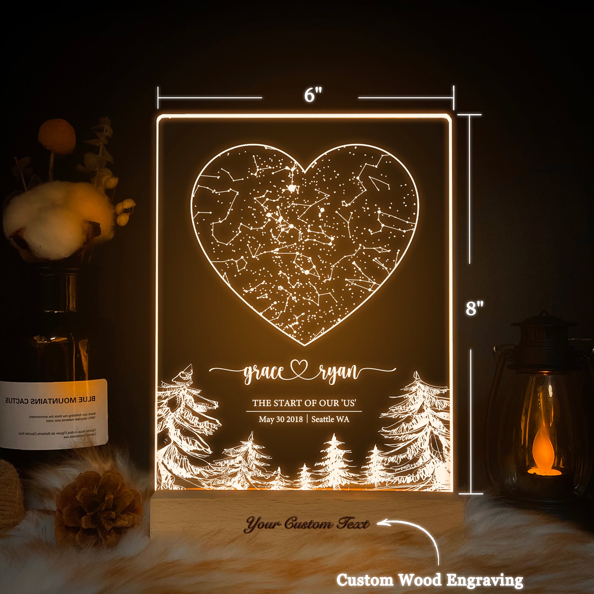 Personalized Night Sky Star Map by Date – Custom Constellation Print & Night Light (STAR01R)