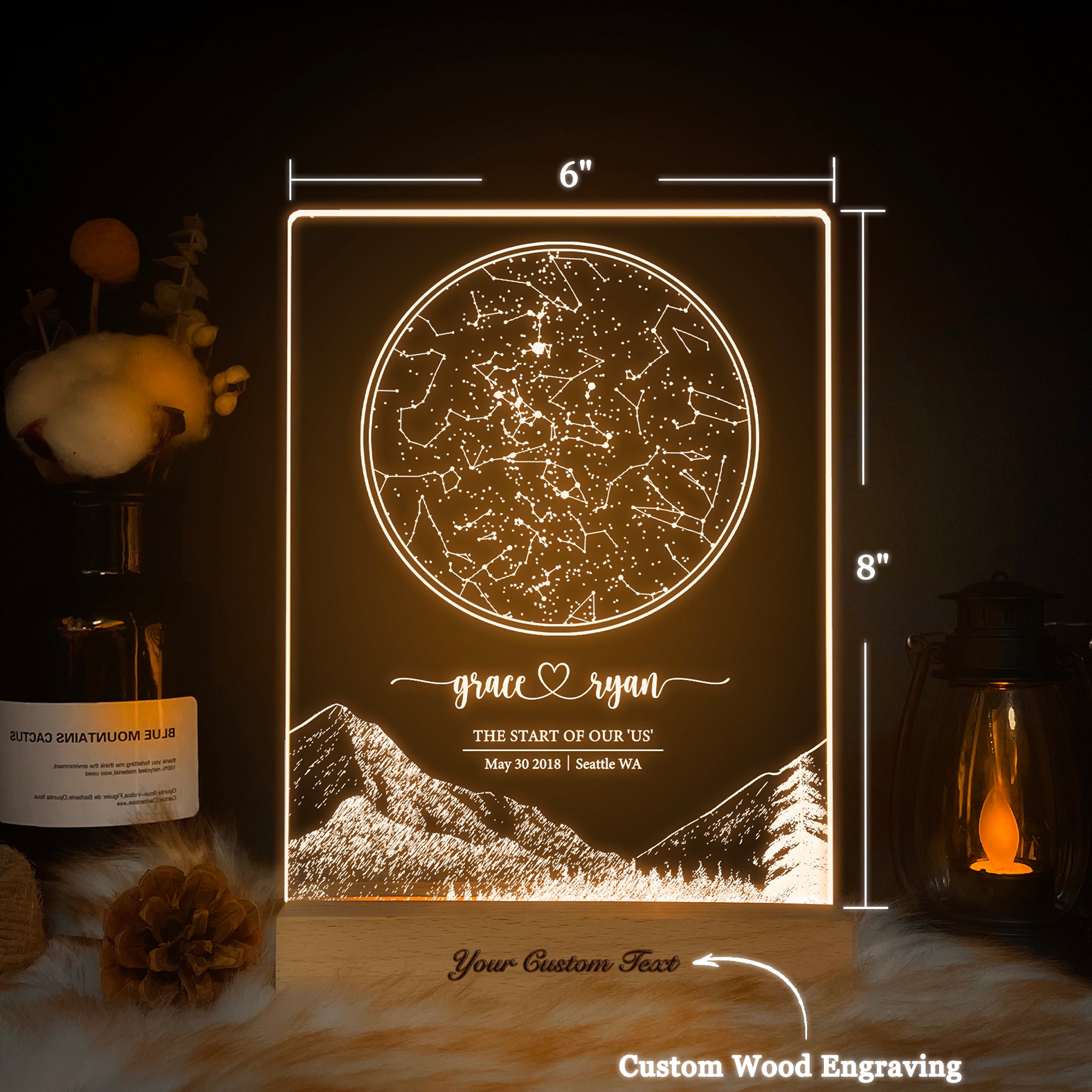 Personalized Night Sky Star Map by Date – Custom Constellation Print & Night Light (STAR01T)