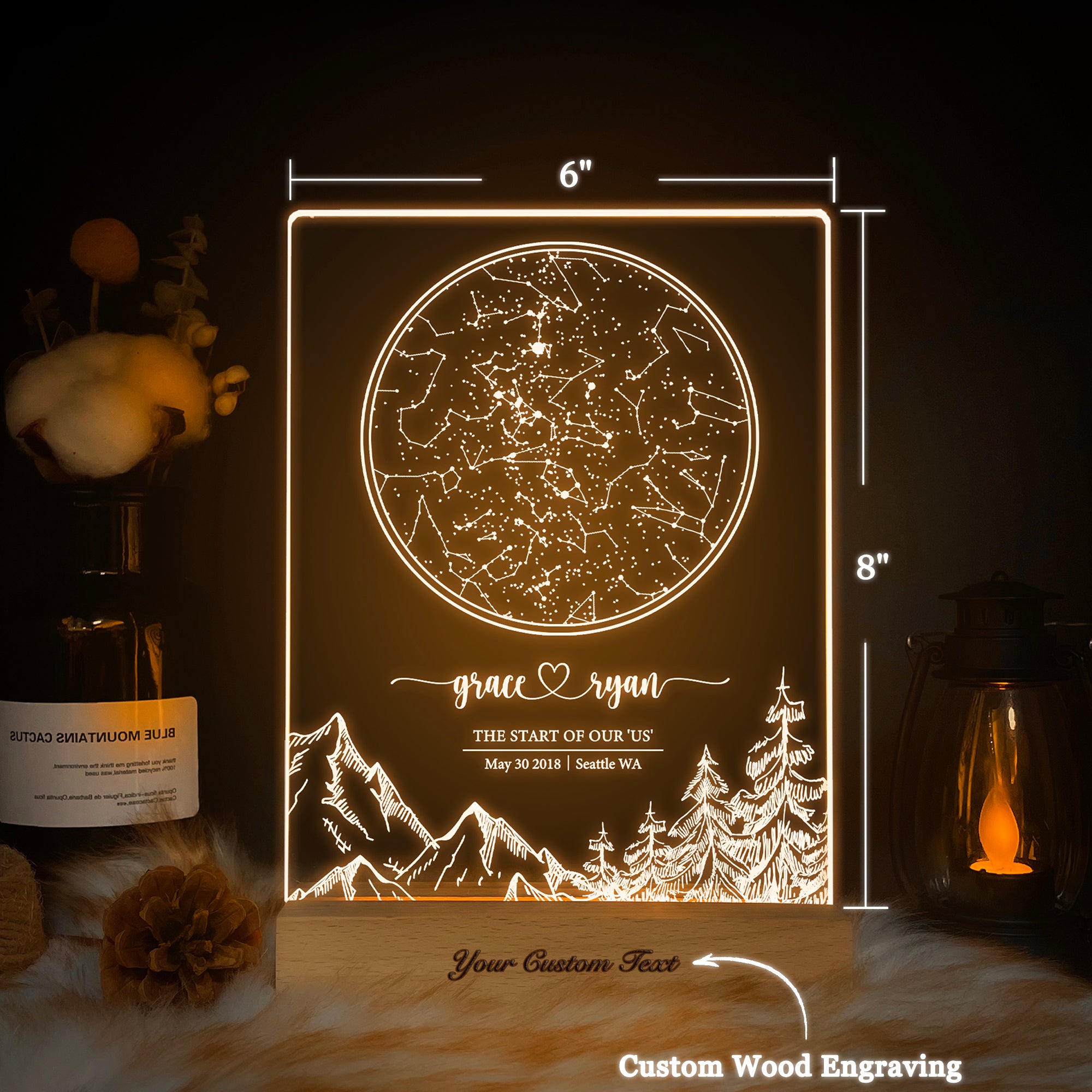Personalized Night Sky Star Map by Date – Custom Constellation Print & Night Light (STAR01U)