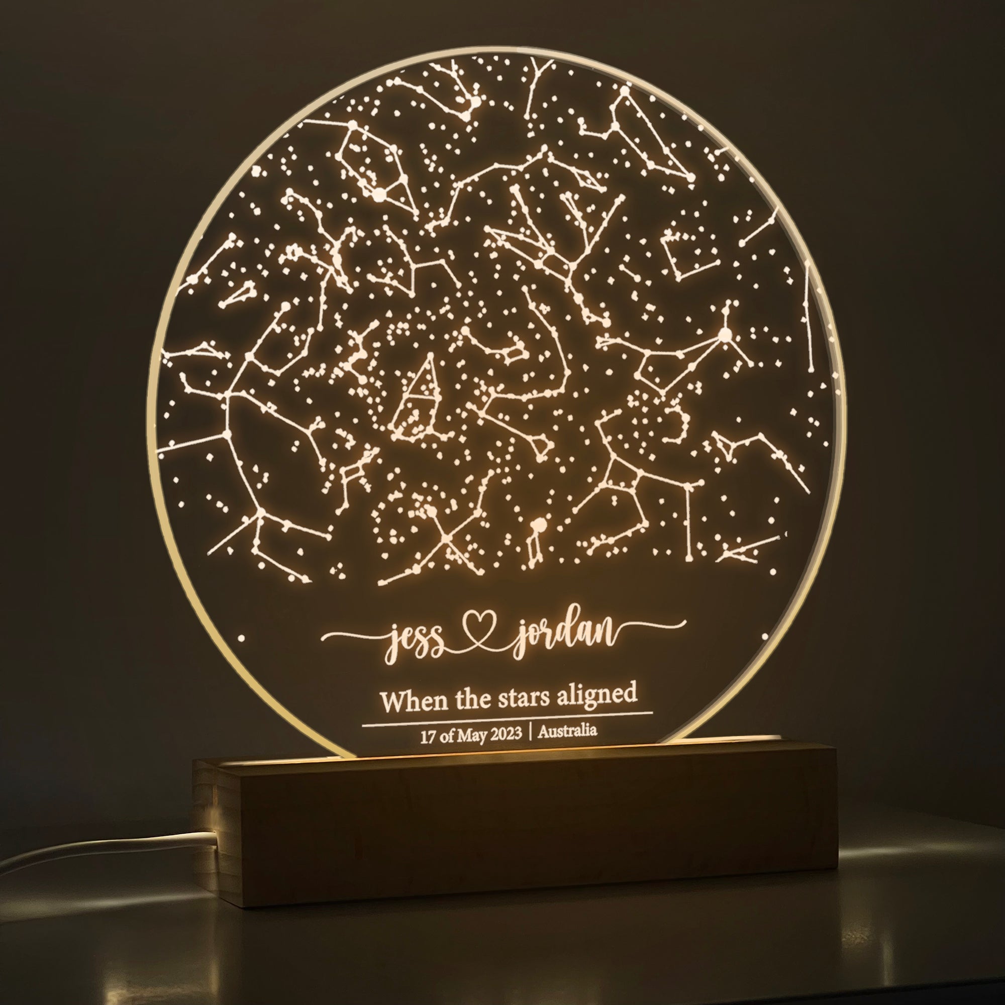 Personalized Night Sky Star Map by Date – Custom Constellation Print & Night Light (STAR01AL)