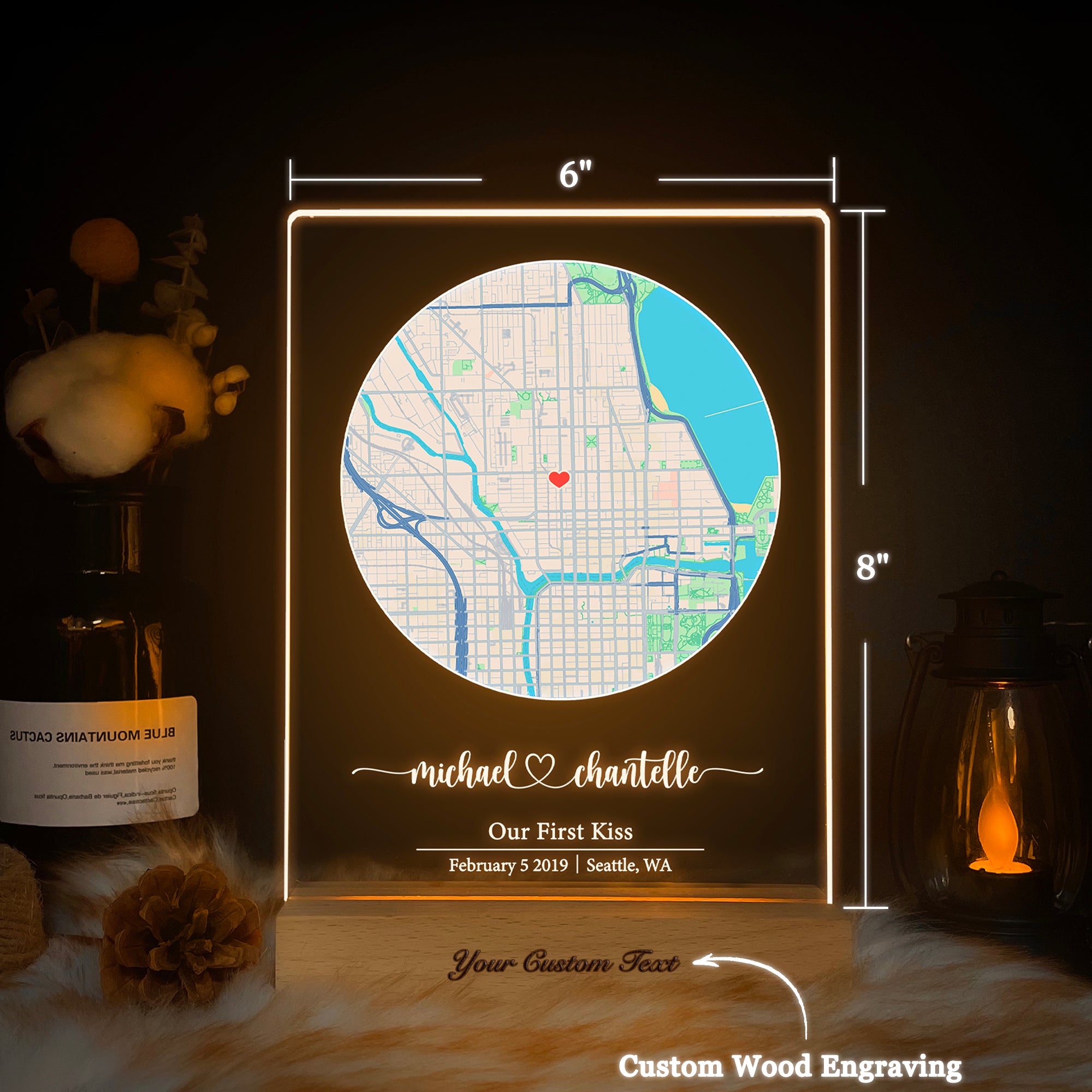 Custom Location Map Acrylic Night Light (MAP16)