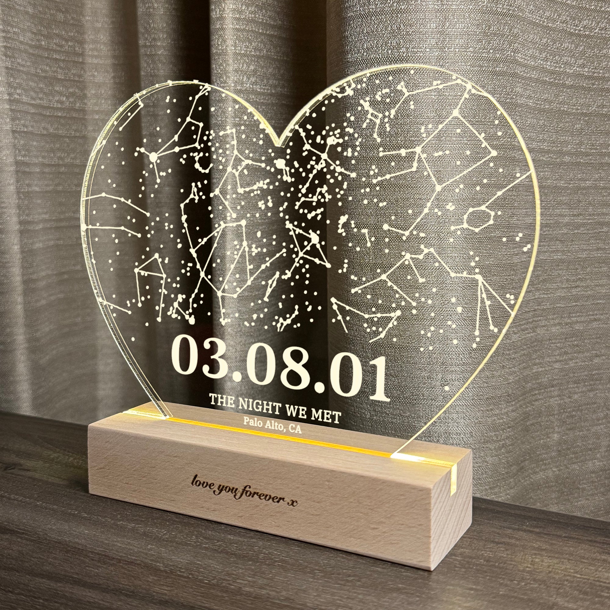 Personalized Night Sky Star Map by Date – Custom Constellation Print & Night Light (HEART06)